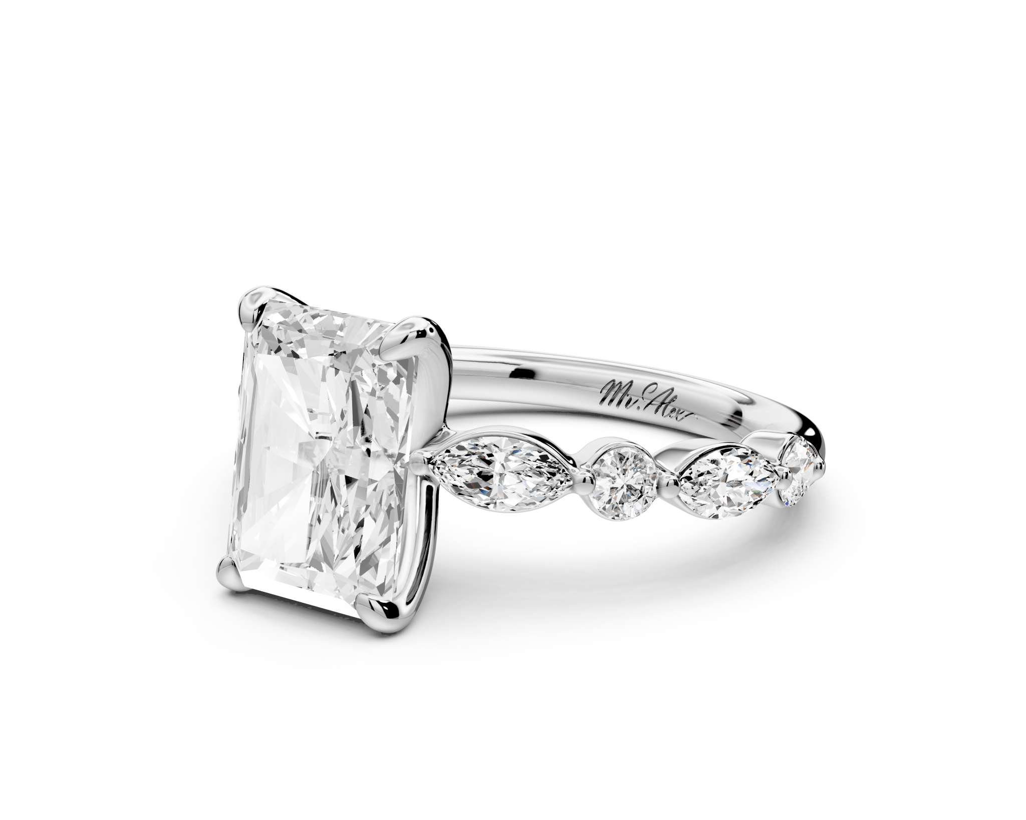 Radiant Cut Diamond Engagement Ring with Side Stones ( AJ107RA) - Mr. Alex Jewelry