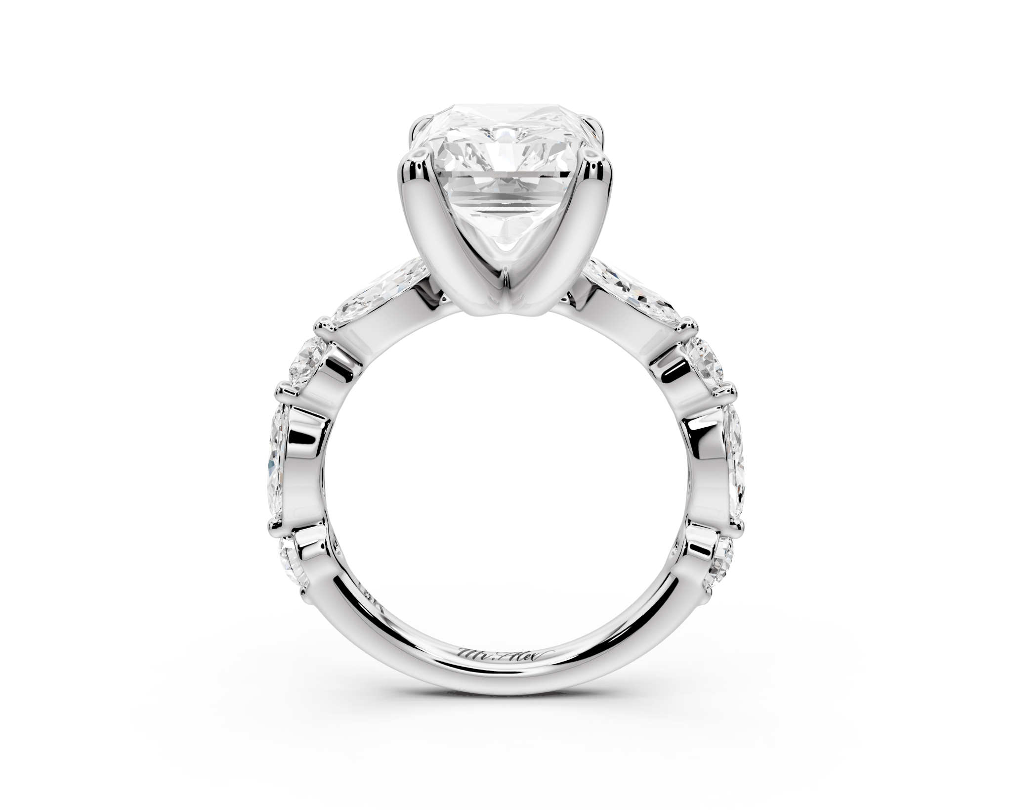 Radiant Cut Diamond Engagement Ring with Side Stones ( AJ107RA) - Mr. Alex Jewelry