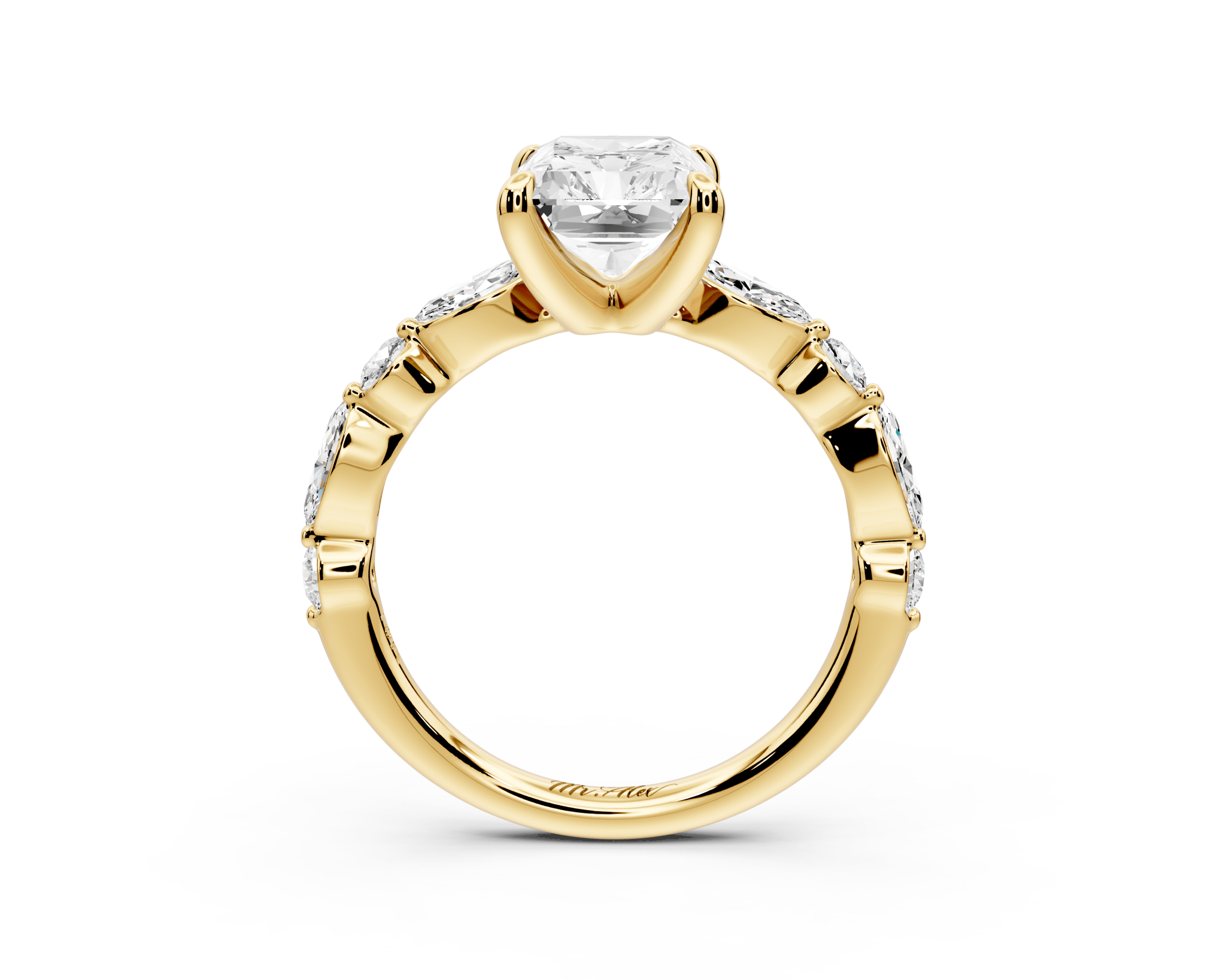 Radiant Cut Diamond Engagement Ring with Side Stones ( AJ107RA) - Mr. Alex Jewelry