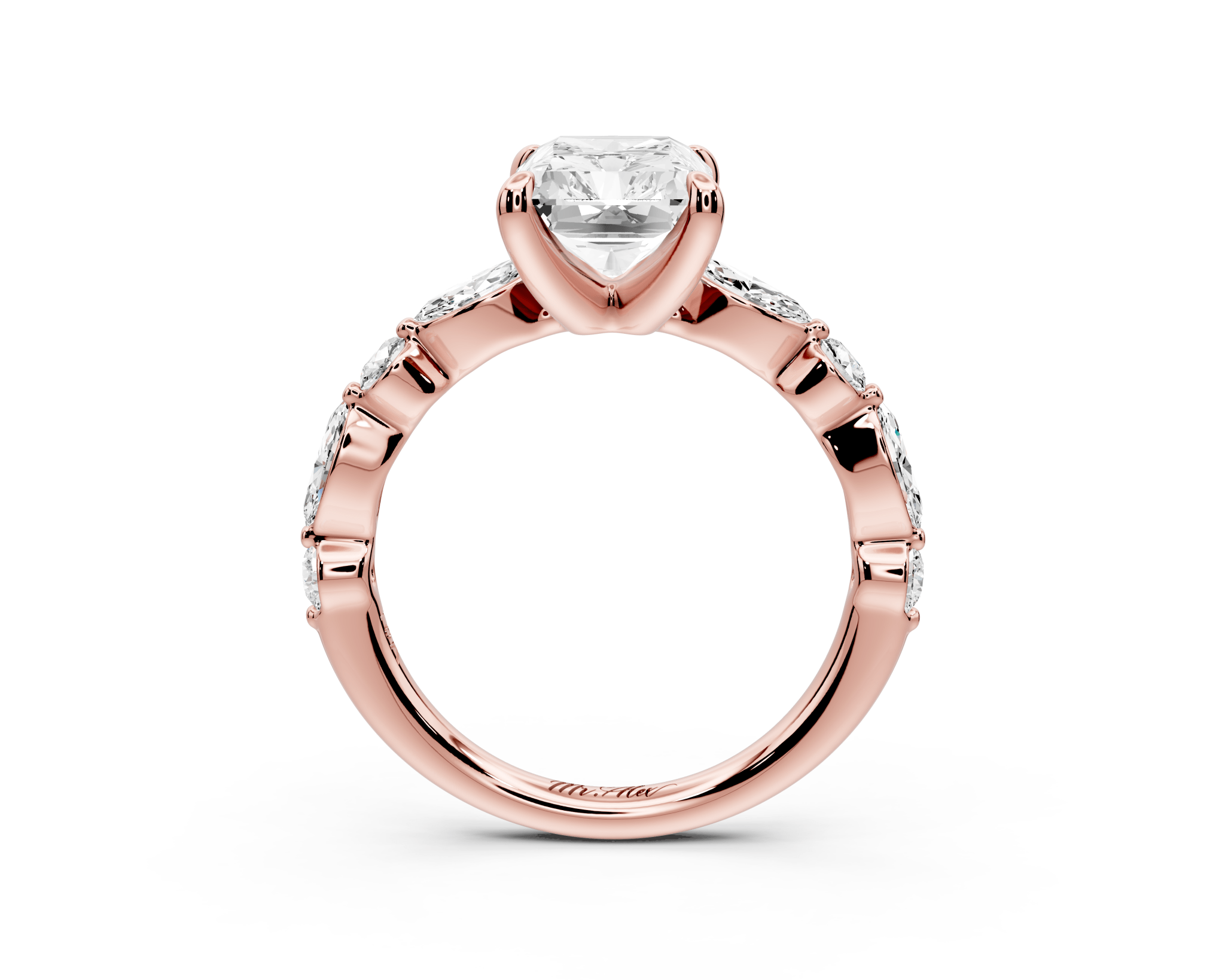 Radiant Cut Diamond Engagement Ring with Side Stones ( AJ107RA) - Mr. Alex Jewelry