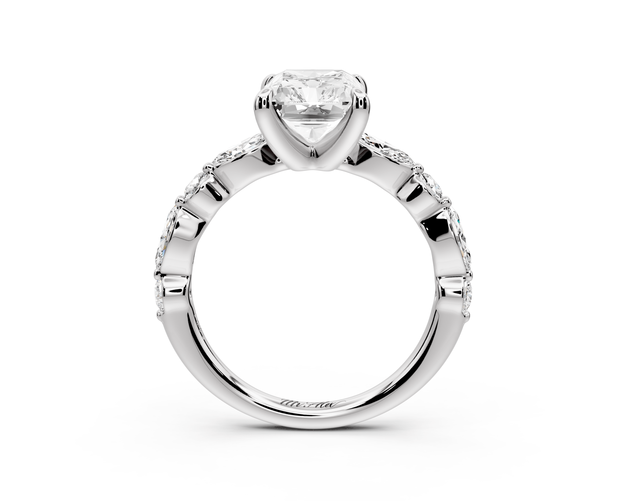 Radiant Cut Diamond Engagement Ring with Side Stones ( AJ107RA) - Mr. Alex Jewelry
