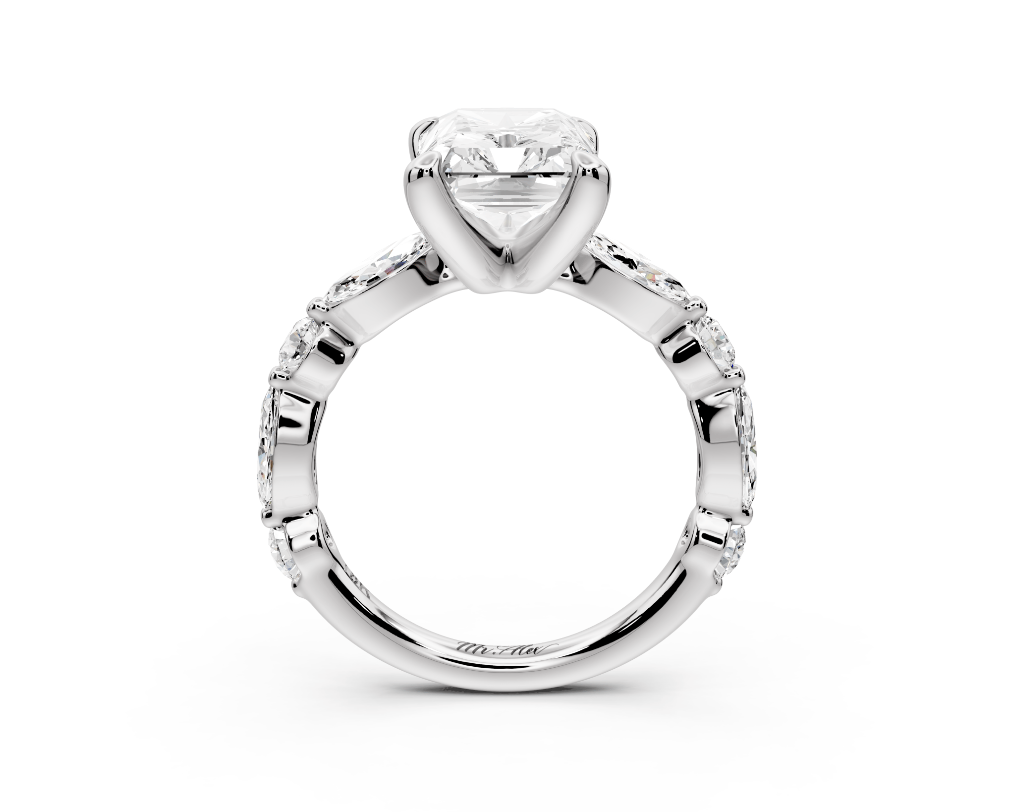 Radiant Cut Diamond Engagement Ring with Side Stones ( AJ107RA) - Mr. Alex Jewelry