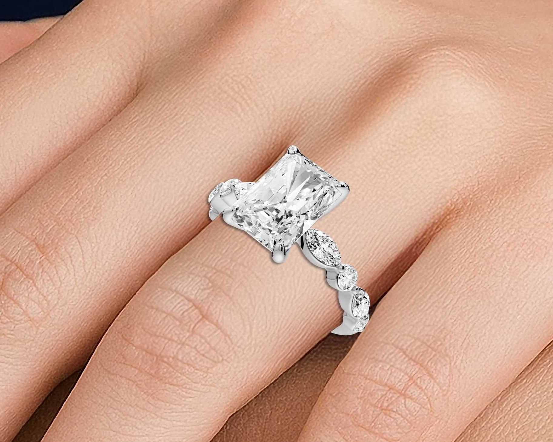 Radiant Cut Diamond Engagement Ring with Side Stones ( AJ107RA) - Mr. Alex Jewelry