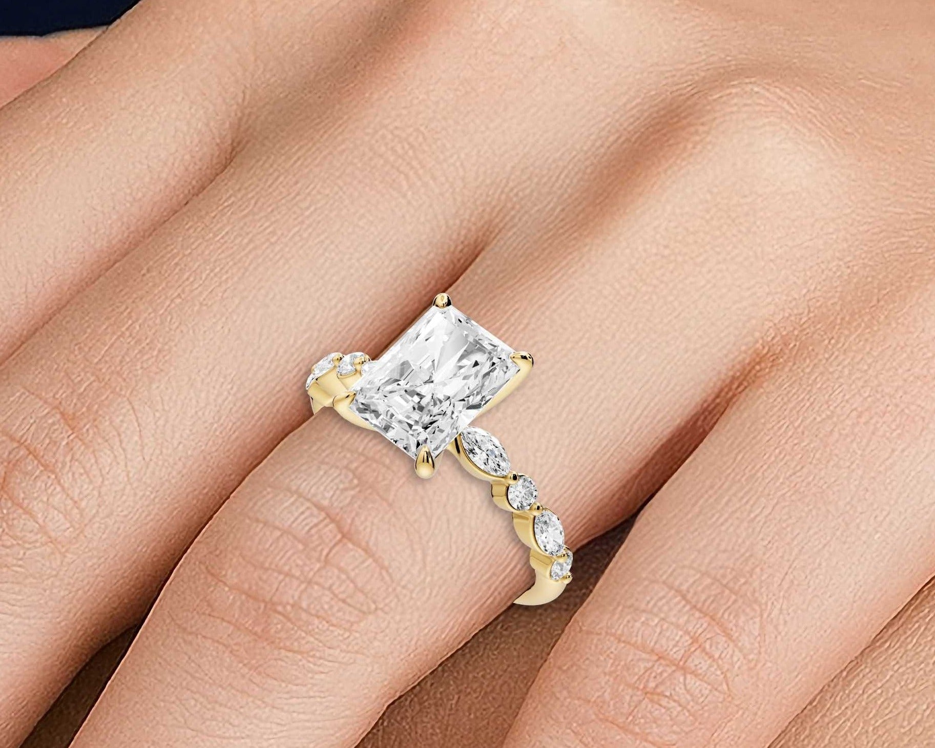 Radiant Cut Diamond Engagement Ring with Side Stones ( AJ107RA) - Mr. Alex Jewelry