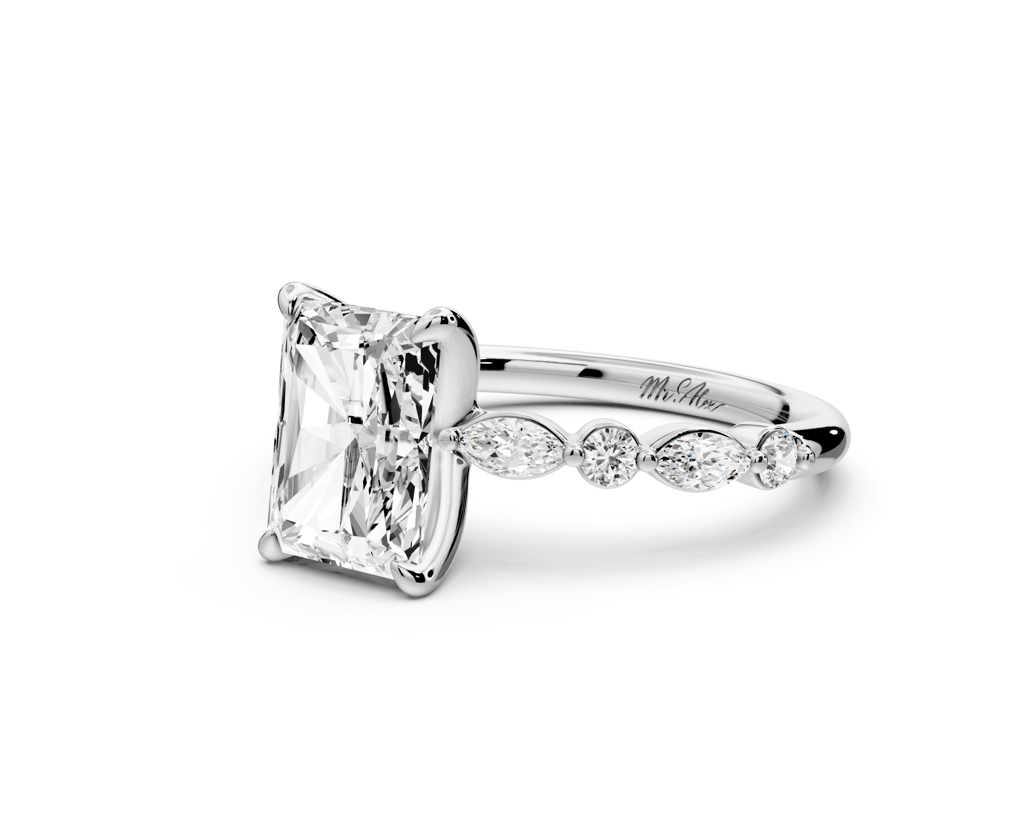 Radiant Cut Diamond Engagement Ring with Side Stones ( AJ107RA) - Mr. Alex Jewelry