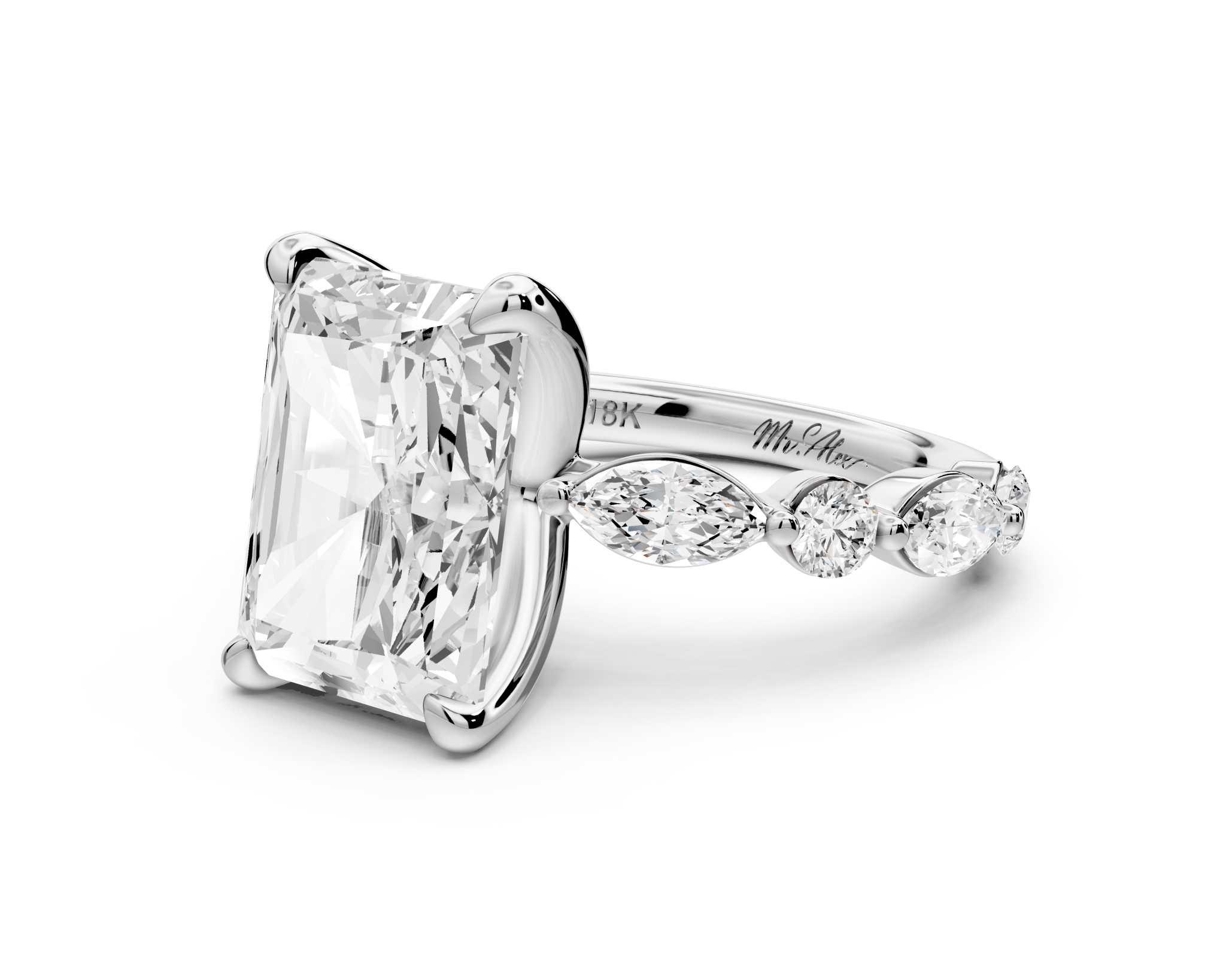 Radiant Cut Diamond Engagement Ring with Side Stones ( AJ107RA) - Mr. Alex Jewelry