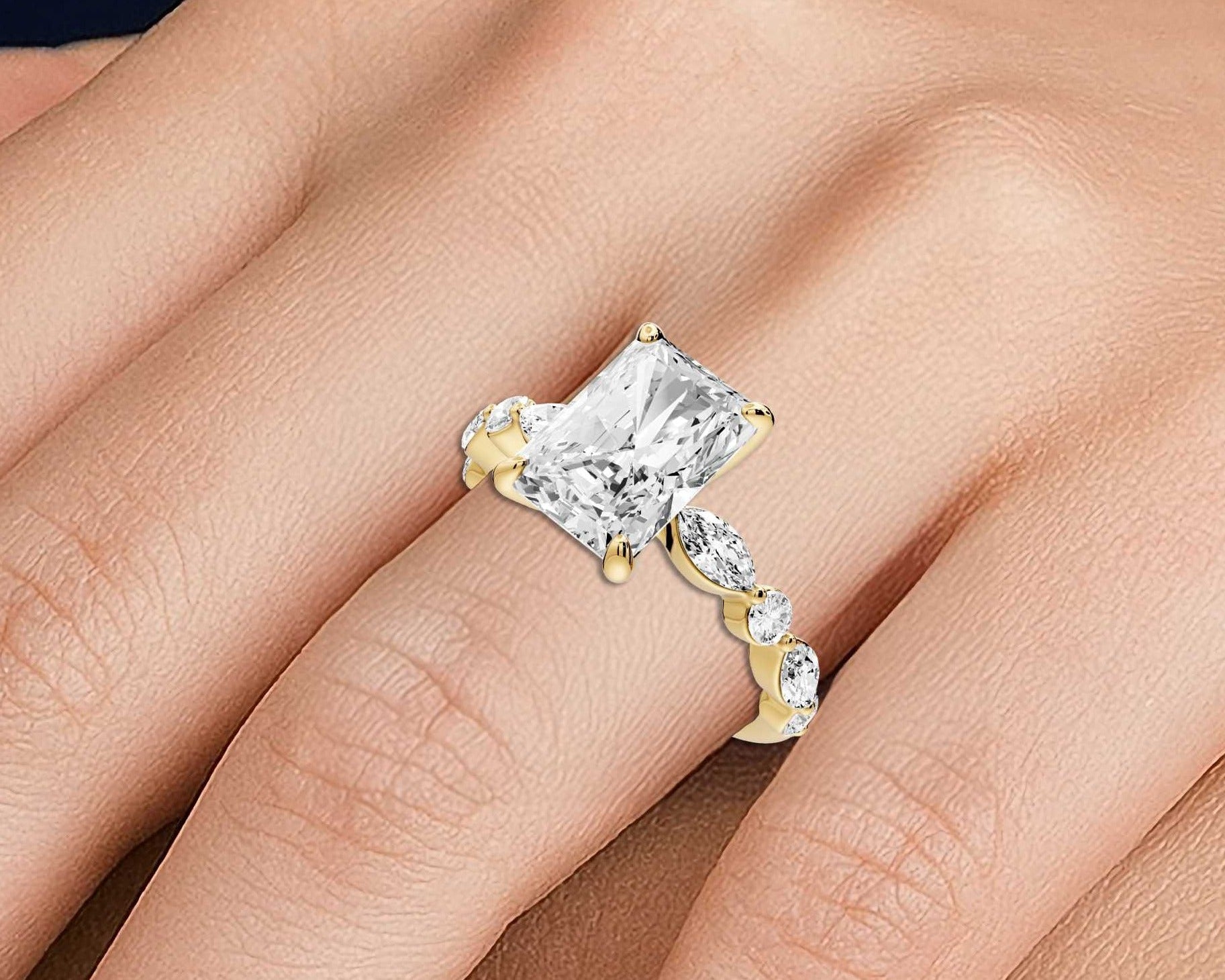 Radiant Cut Diamond Engagement Ring with Side Stones ( AJ107RA) - Mr. Alex Jewelry