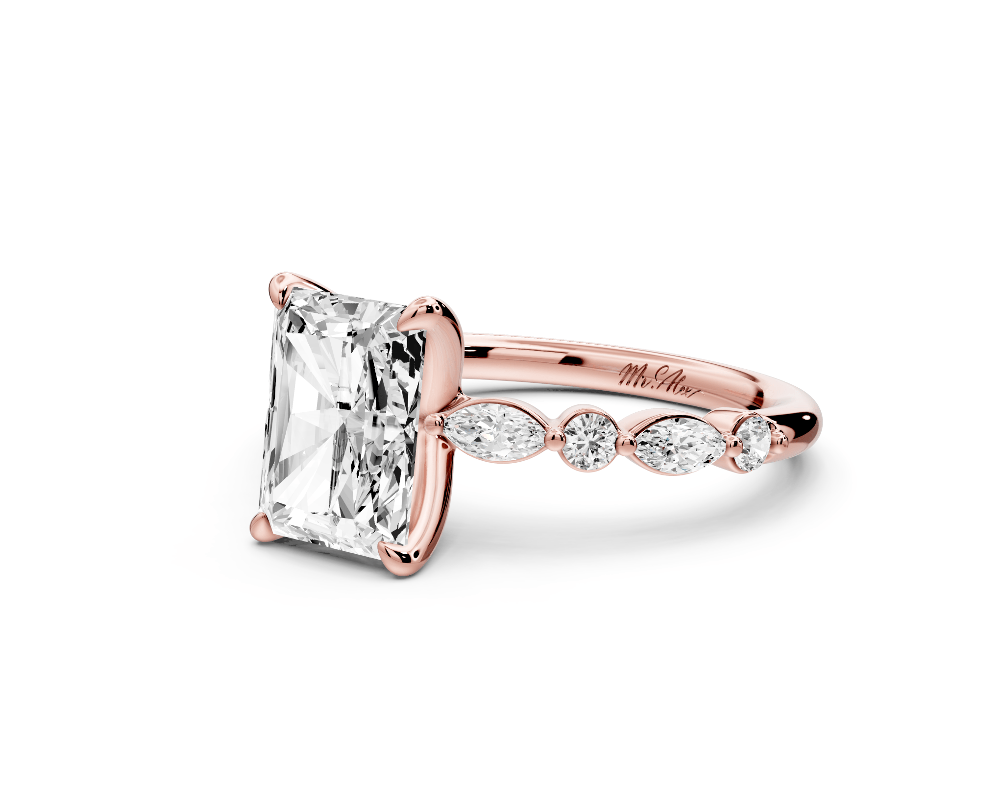 Radiant Cut Diamond Engagement Ring with Side Stones ( AJ107RA) - Mr. Alex Jewelry