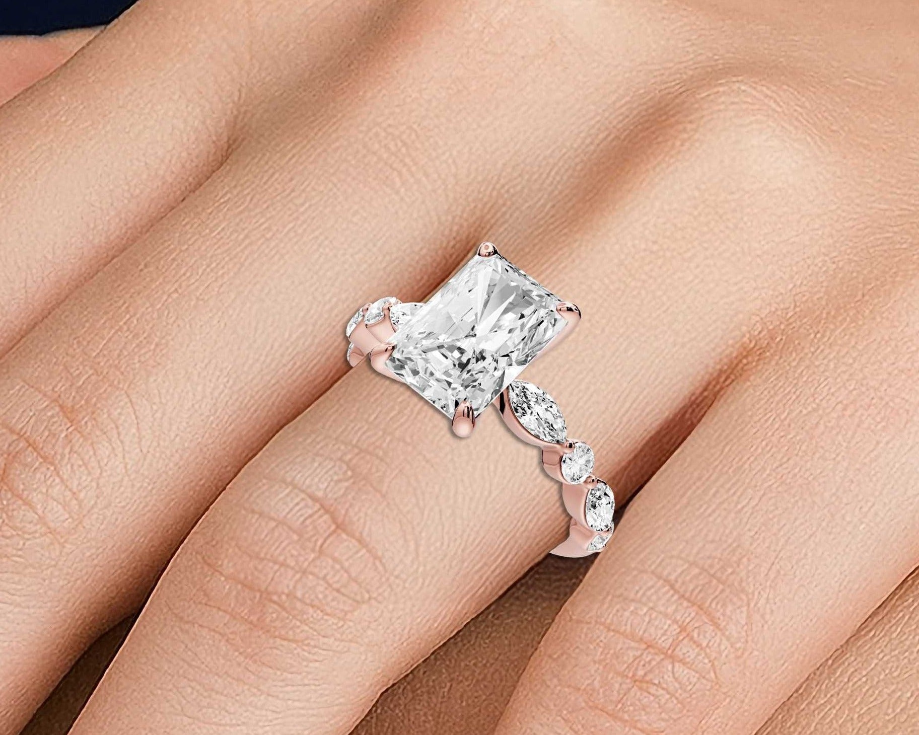 Radiant Cut Diamond Engagement Ring with Side Stones ( AJ107RA) - Mr. Alex Jewelry