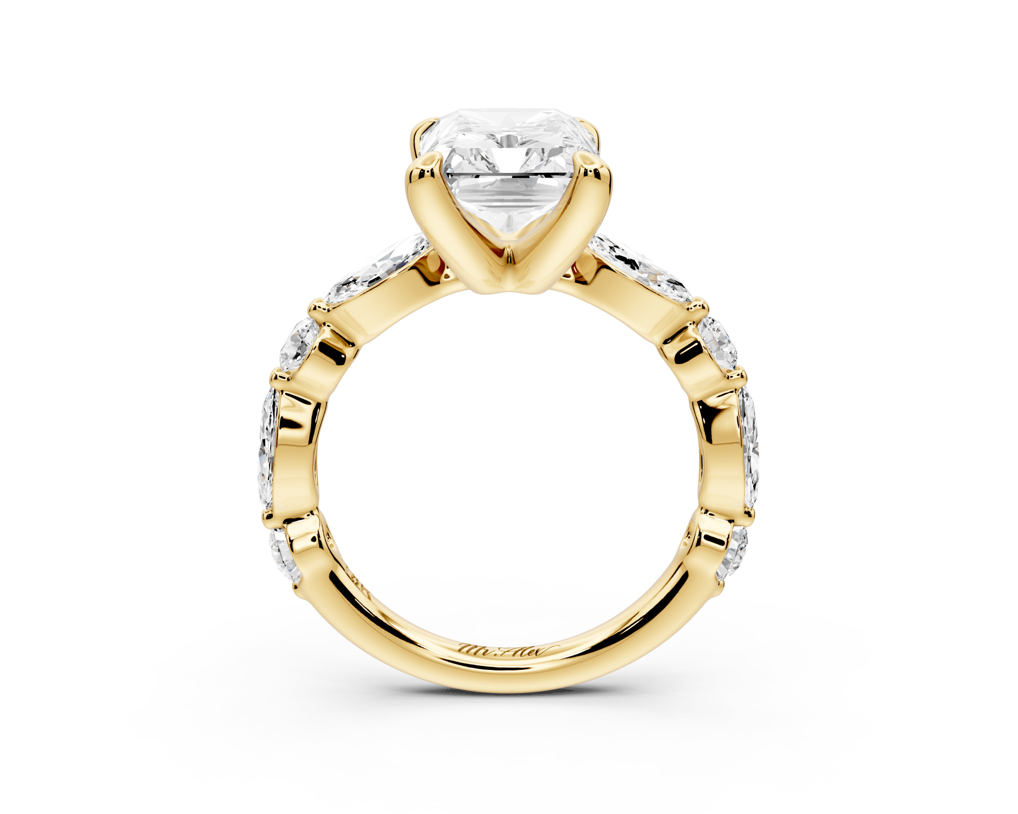 Radiant Cut Diamond Engagement Ring with Side Stones ( AJ107RA) - Mr. Alex Jewelry