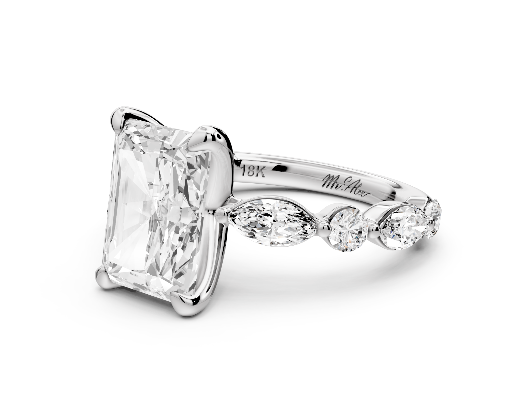 Radiant Cut Diamond Engagement Ring with Side Stones ( AJ107RA) - Mr. Alex Jewelry