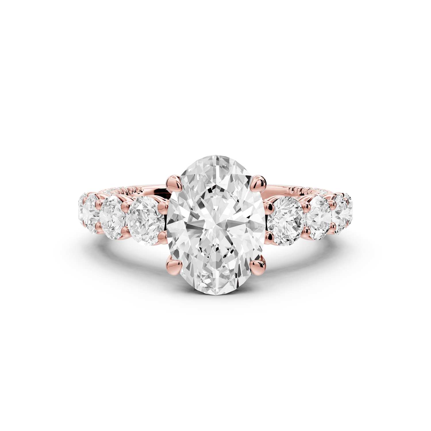Rocio - 2ct 14k rose gold Oval Hidden Halo Engagement Ring with Graduated Side Stones and Double Pavé Band - Mr. Alex Jewelry