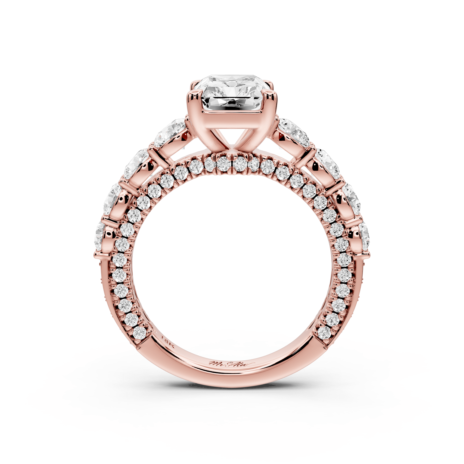 Rocio - 2ct 14k rose gold Radiant Hidden Halo Engagement Ring with Graduated Side Stones and Double Pavé Band - Mr. Alex Jewelry