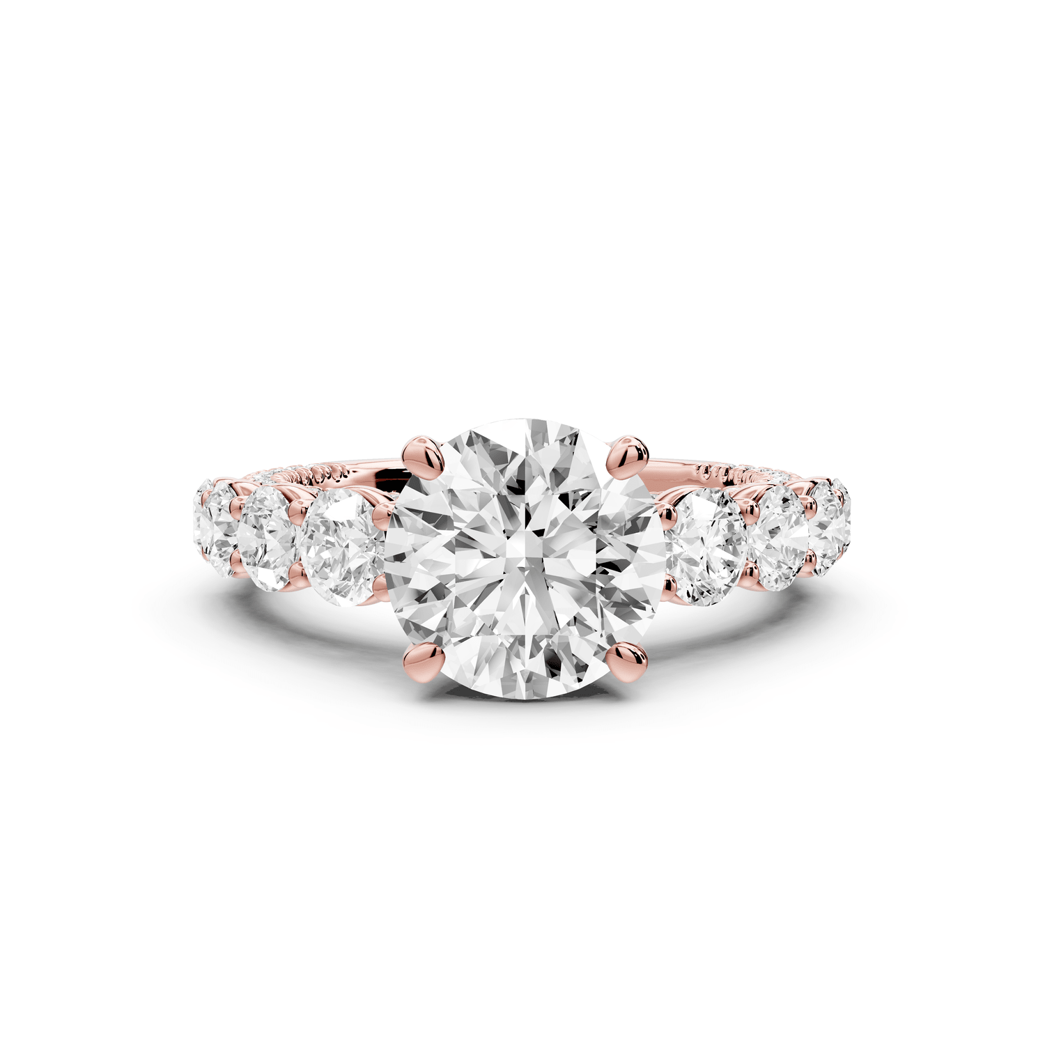 Rocio - 2ct 14k rose gold Round Hidden Halo Engagement Ring with Graduated Side Stones and Double Pavé Band - Mr. Alex Jewelry