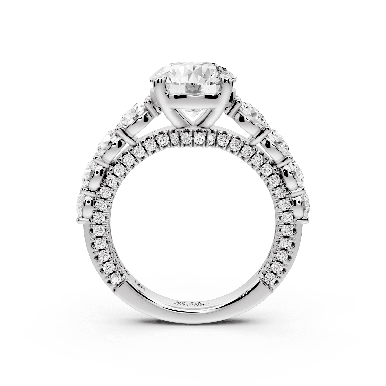 Rocio - 2ct 14k white gold Round Hidden Halo Engagement Ring with Graduated Side Stones and Double Pavé Band - Mr. Alex Jewelry