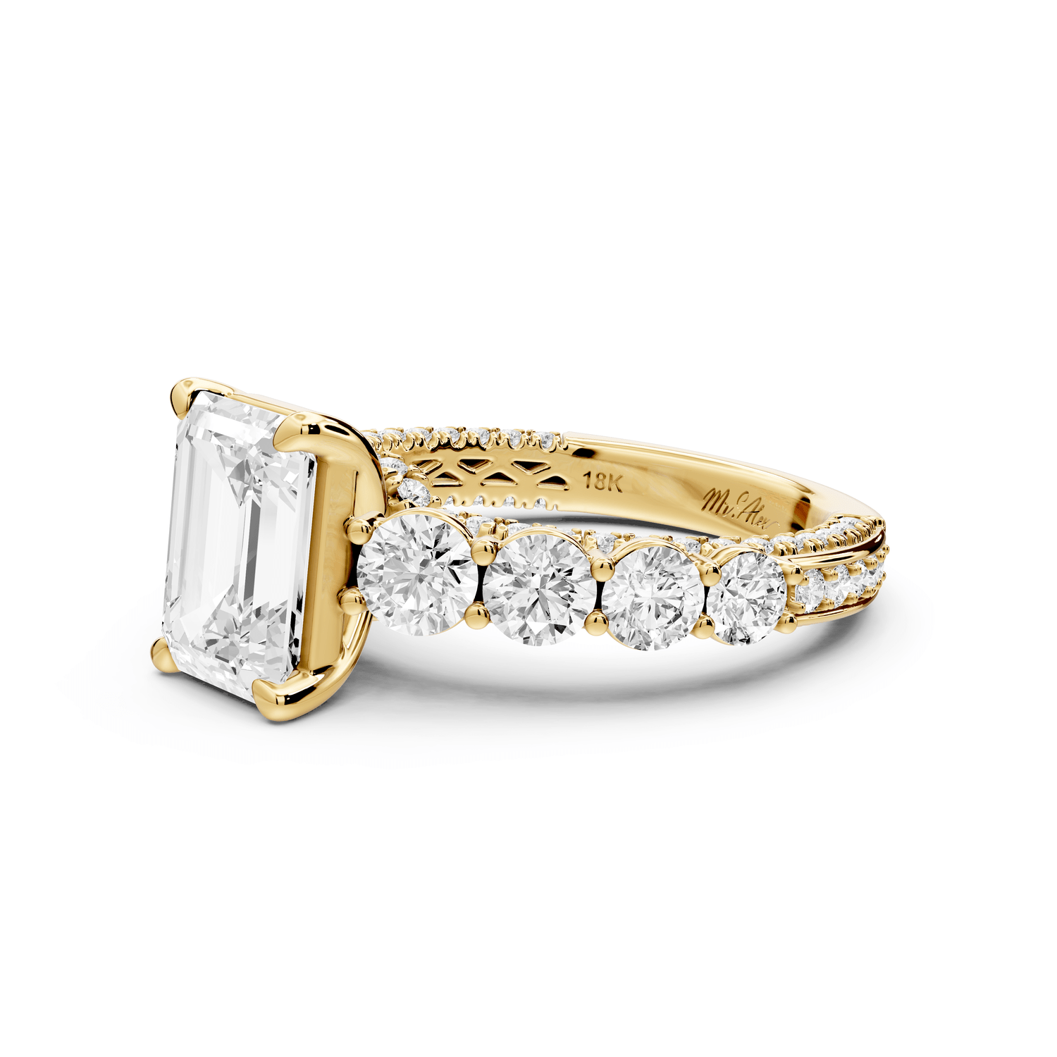 Rocio - 2ct 14k yellow gold Emerald Hidden Halo Engagement Ring with Graduated Side Stones and Double Pavé Band - Mr. Alex Jewelry