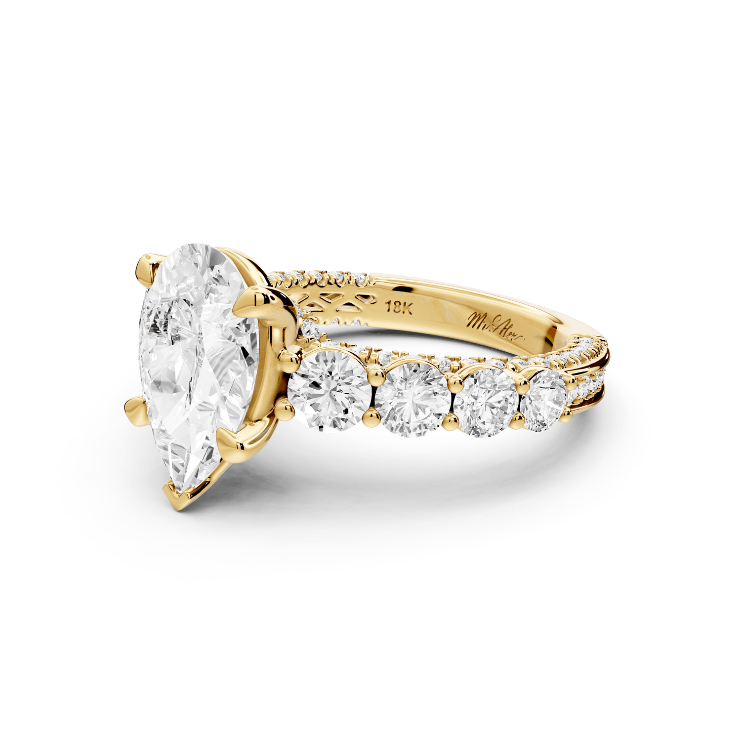 Rocio - 2ct 14k yellow gold Pear Hidden Halo Engagement Ring with Graduated Side Stones and Double Pavé Band - Mr. Alex Jewelry