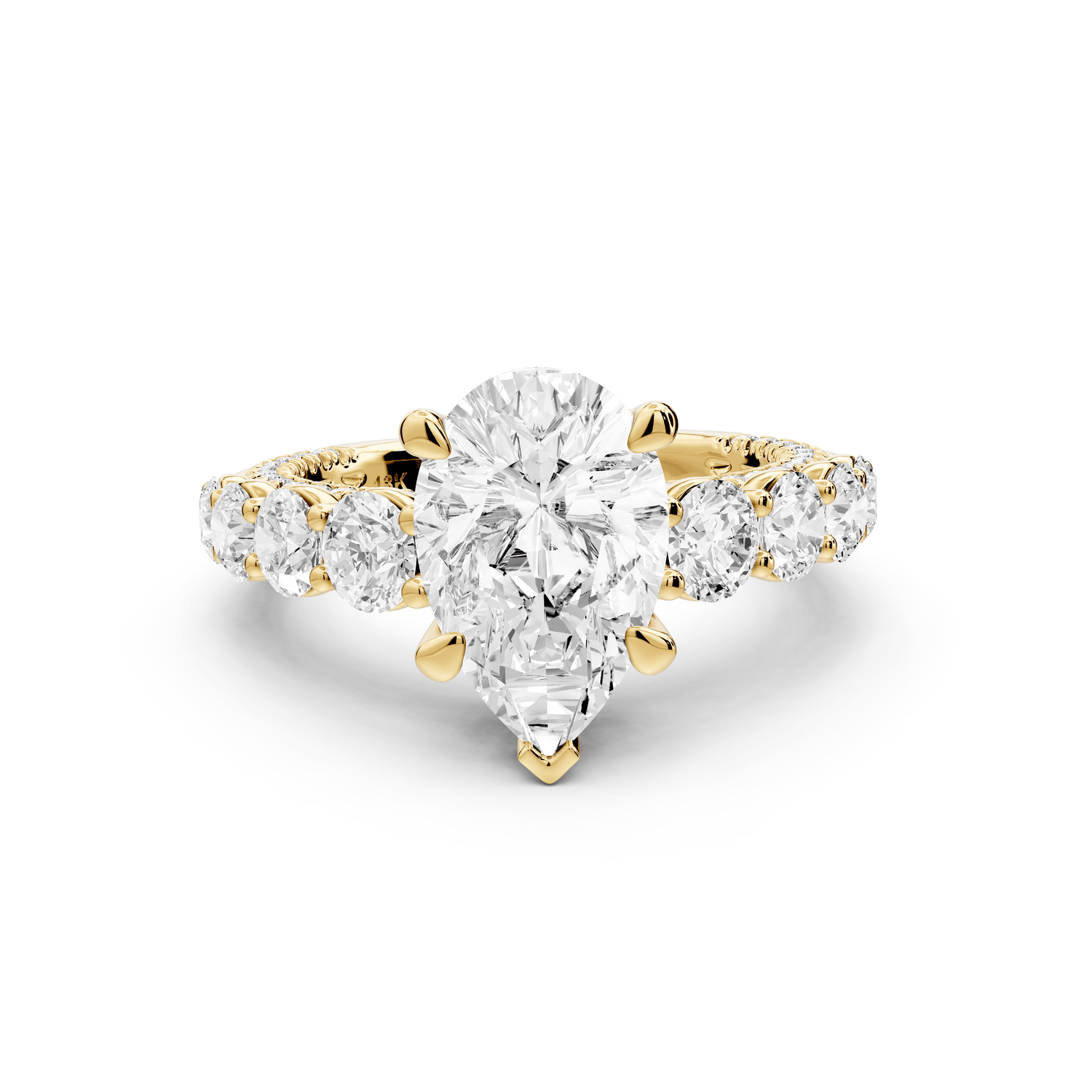 Rocio - 2ct 14k yellow gold Pear Hidden Halo Engagement Ring with Graduated Side Stones and Double Pavé Band - Mr. Alex Jewelry