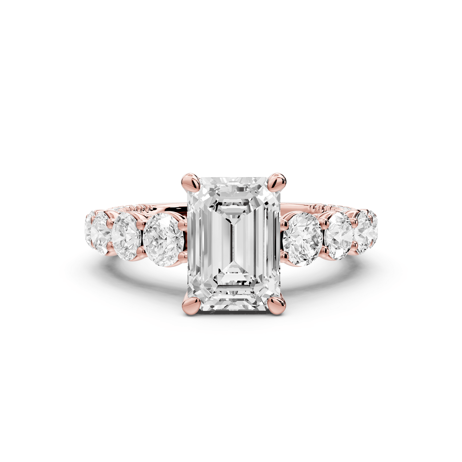 Rocio - 2ct 18k rose gold Emerald Hidden Halo Engagement Ring with Graduated Side Stones and Double Pavé Band - Mr. Alex Jewelry
