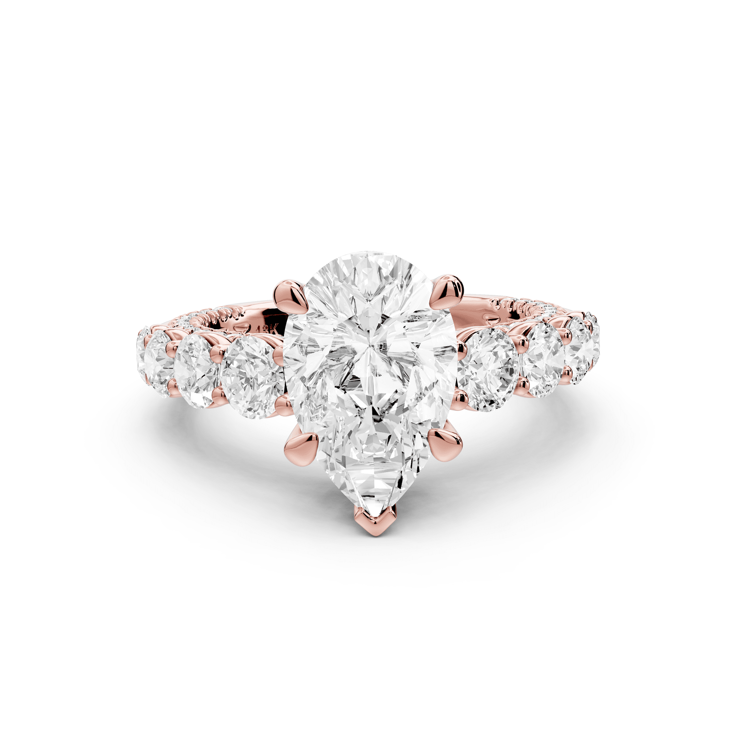 Rocio - 2ct 18k rose gold Pear Hidden Halo Engagement Ring with Graduated Side Stones and Double Pavé Band - Mr. Alex Jewelry