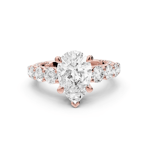 Rocio - 2ct 18k rose gold Pear Hidden Halo Engagement Ring with Graduated Side Stones and Double Pavé Band - Mr. Alex Jewelry