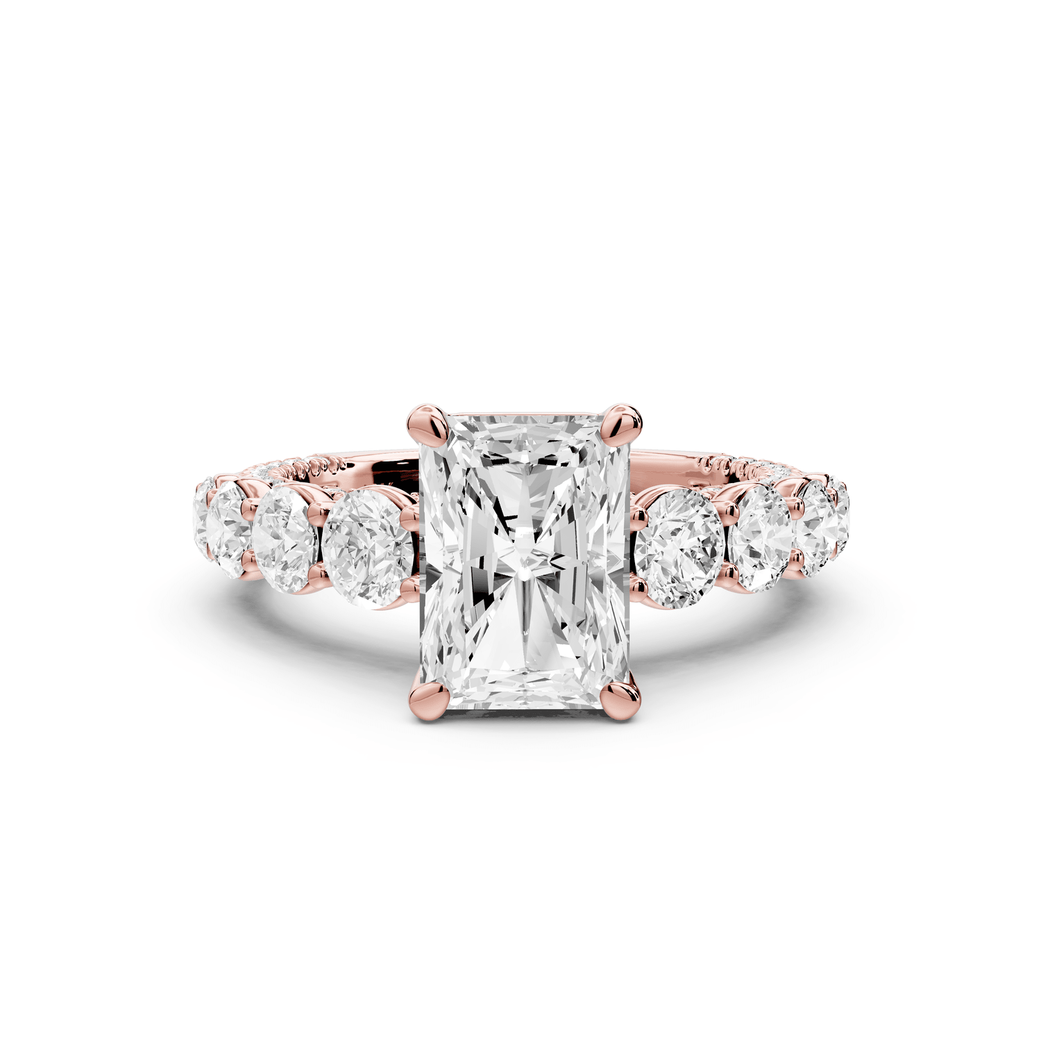 Rocio - 2ct 18k rose gold Radiant Hidden Halo Engagement Ring with Graduated Side Stones and Double Pavé Band - Mr. Alex Jewelry