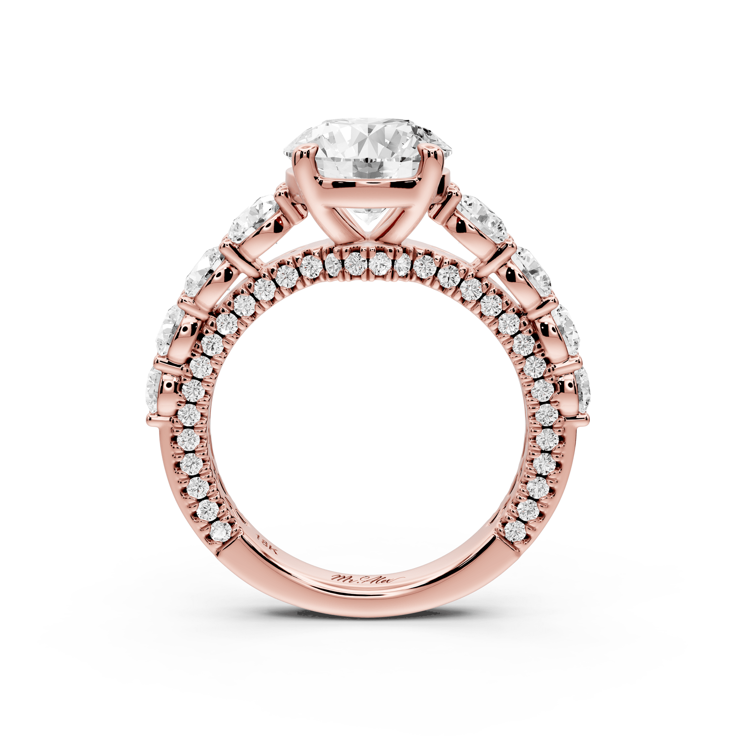 Rocio - 2ct 18k rose gold Round Hidden Halo Engagement Ring with Graduated Side Stones and Double Pavé Band - Mr. Alex Jewelry