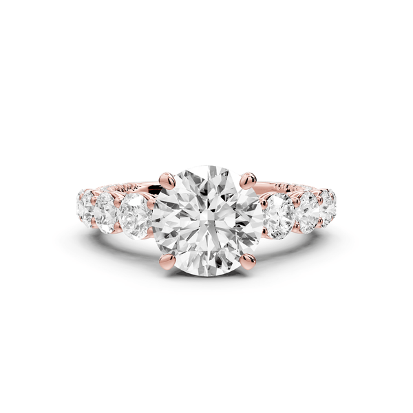 Rocio - 2ct 18k rose gold Round Hidden Halo Engagement Ring with Graduated Side Stones and Double Pavé Band - Mr. Alex Jewelry