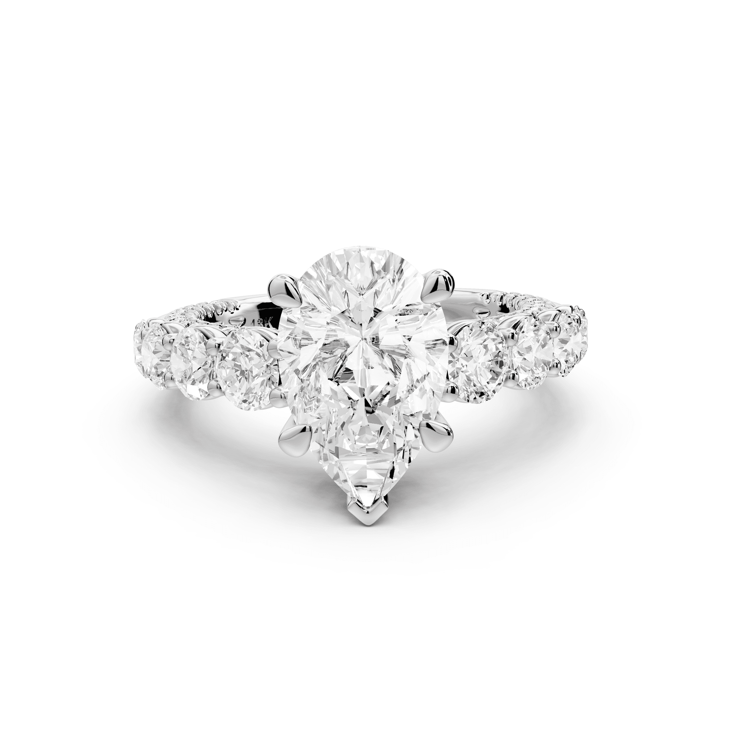 Rocio - 2ct 18k white gold Pear Hidden Halo Engagement Ring with Graduated Side Stones and Double Pavé Band - Mr. Alex Jewelry