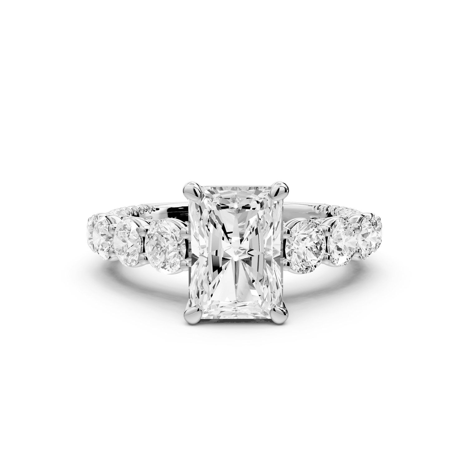 Rocio - 2ct 18k white gold Radiant Hidden Halo Engagement Ring with Graduated Side Stones and Double Pavé Band - Mr. Alex Jewelry