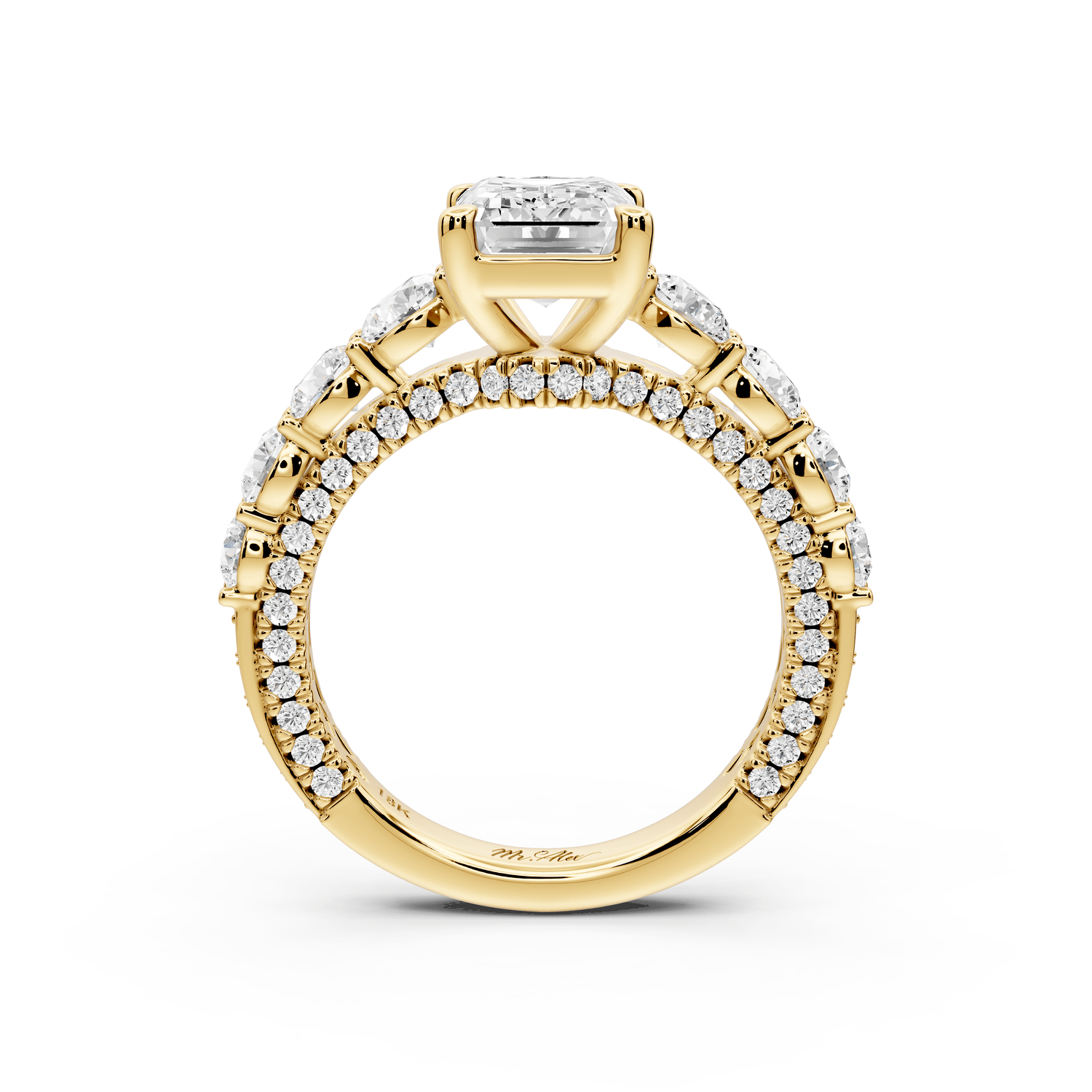 Rocio - 2ct 18k yellow gold Emerald Hidden Halo Engagement Ring with Graduated Side Stones and Double Pavé Band - Mr. Alex Jewelry
