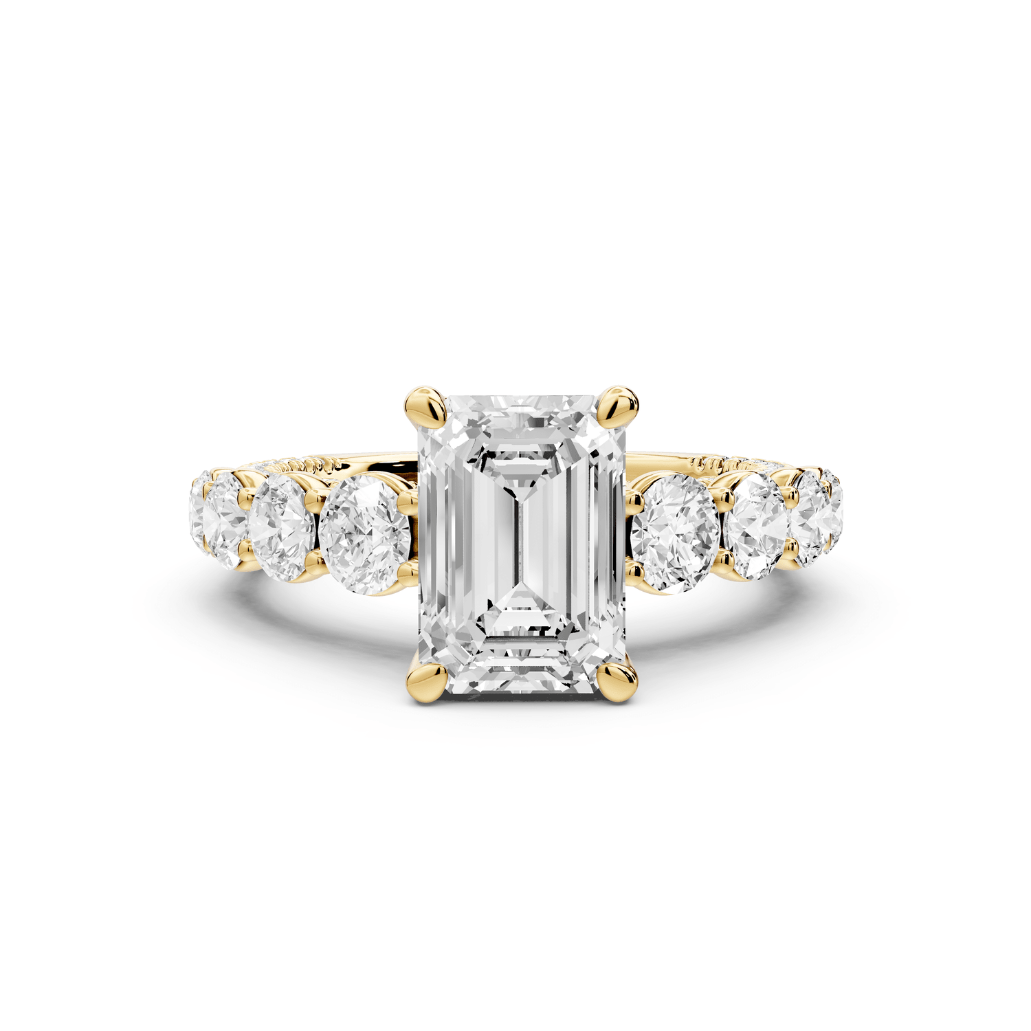 Rocio - 2ct 18k yellow gold Emerald Hidden Halo Engagement Ring with Graduated Side Stones and Double Pavé Band - Mr. Alex Jewelry