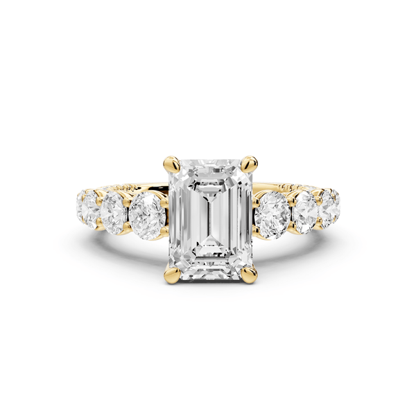 Rocio - 2ct 18k yellow gold Emerald Hidden Halo Engagement Ring with Graduated Side Stones and Double Pavé Band - Mr. Alex Jewelry
