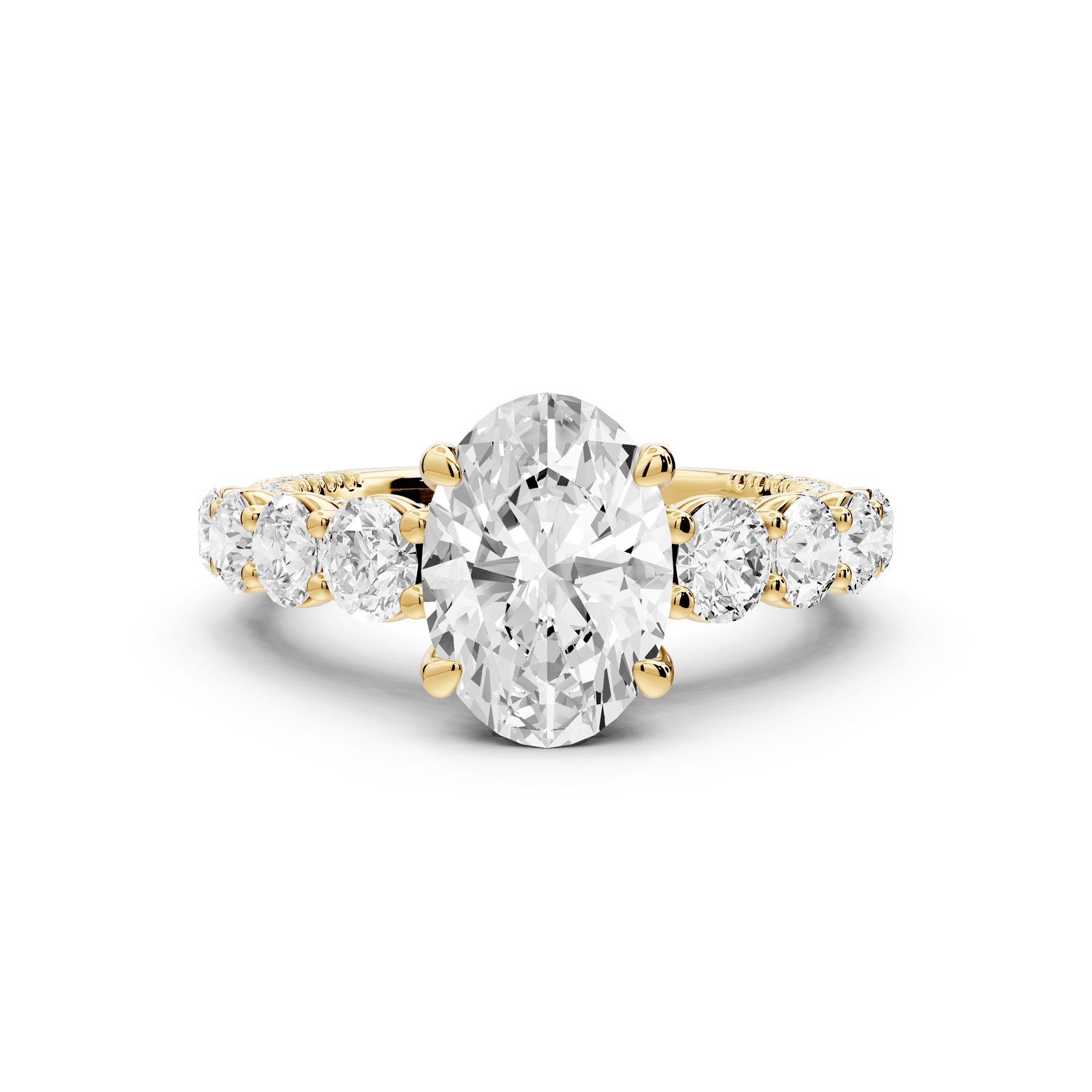 Rocio - 2ct 18k yellow gold Oval Hidden Halo Engagement Ring with Graduated Side Stones and Double Pavé Band - Mr. Alex Jewelry