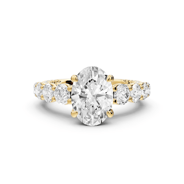 Rocio - 2ct 18k yellow gold Oval Hidden Halo Engagement Ring with Graduated Side Stones and Double Pavé Band - Mr. Alex Jewelry