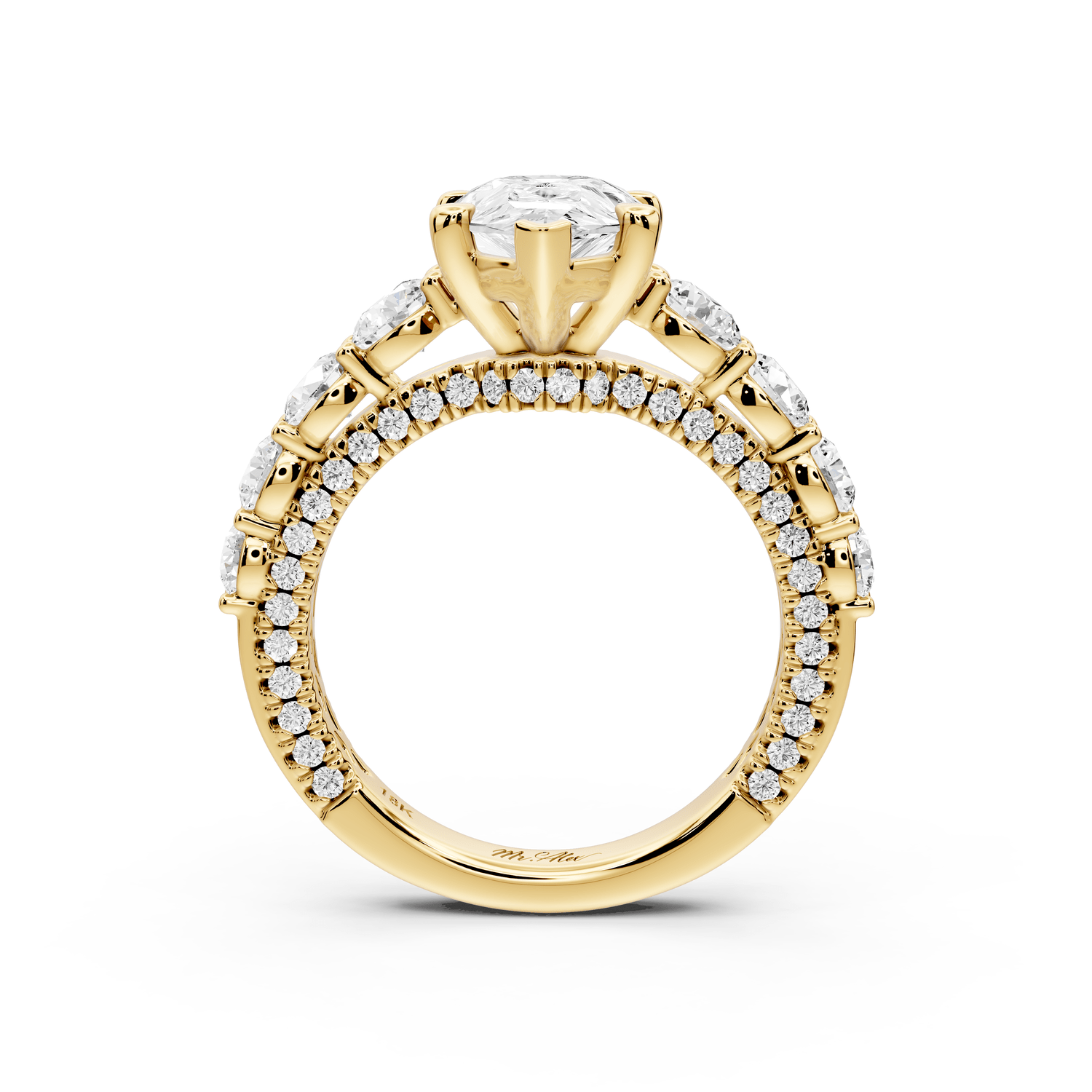 Rocio - 2ct 18k yellow gold Pear Hidden Halo Engagement Ring with Graduated Side Stones and Double Pavé Band - Mr. Alex Jewelry