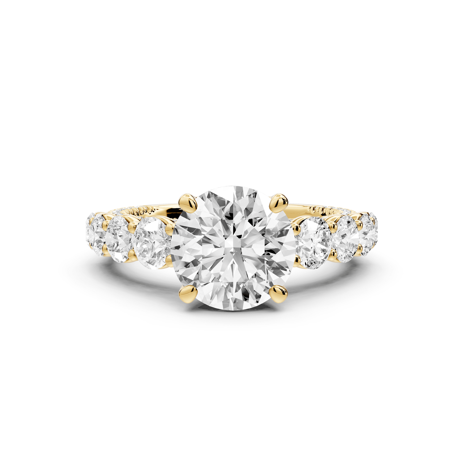 Rocio - 2ct 18k yellow gold Round Hidden Halo Engagement Ring with Graduated Side Stones and Double Pavé Band - Mr. Alex Jewelry