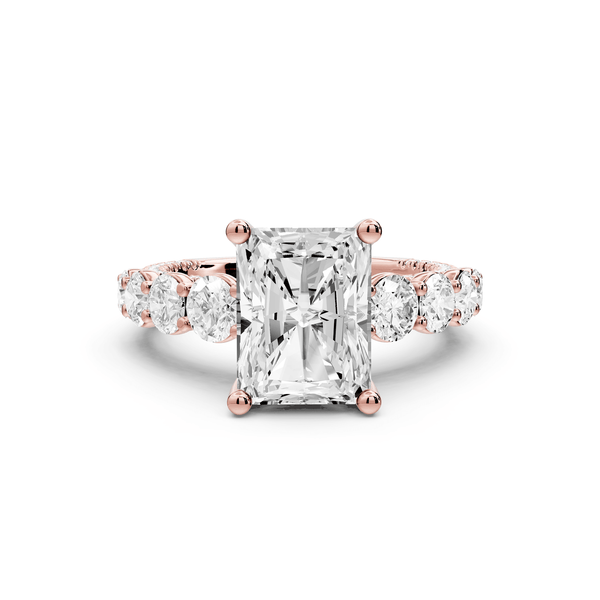 Rocio - 3ct 14k rose gold Radiant Hidden Halo Engagement Ring with Graduated Side Stones and Double Pavé Band - Mr. Alex Jewelry