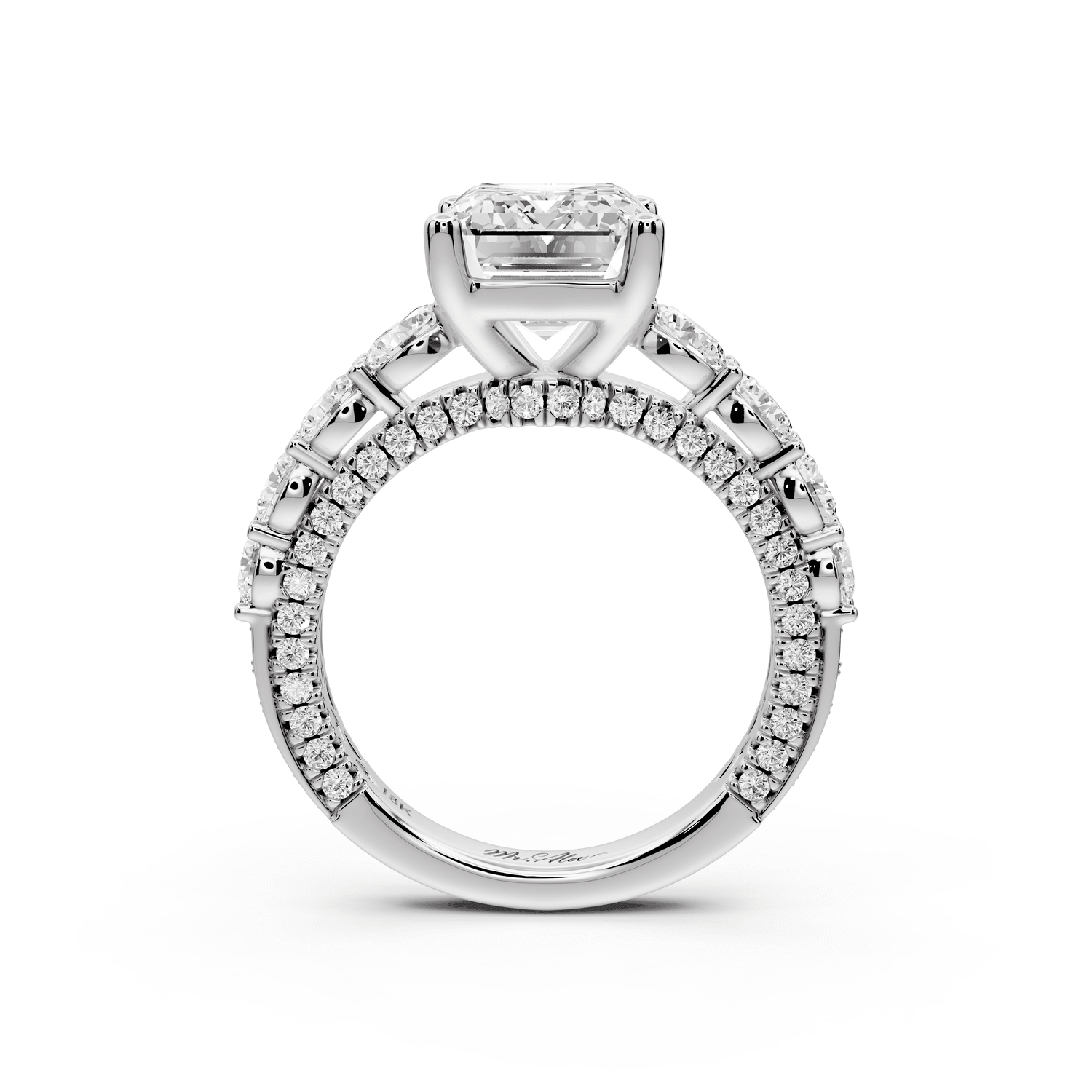 Rocio - 3ct 14k white gold Emerald Hidden Halo Engagement Ring with Graduated Side Stones and Double Pavé Band - Mr. Alex Jewelry