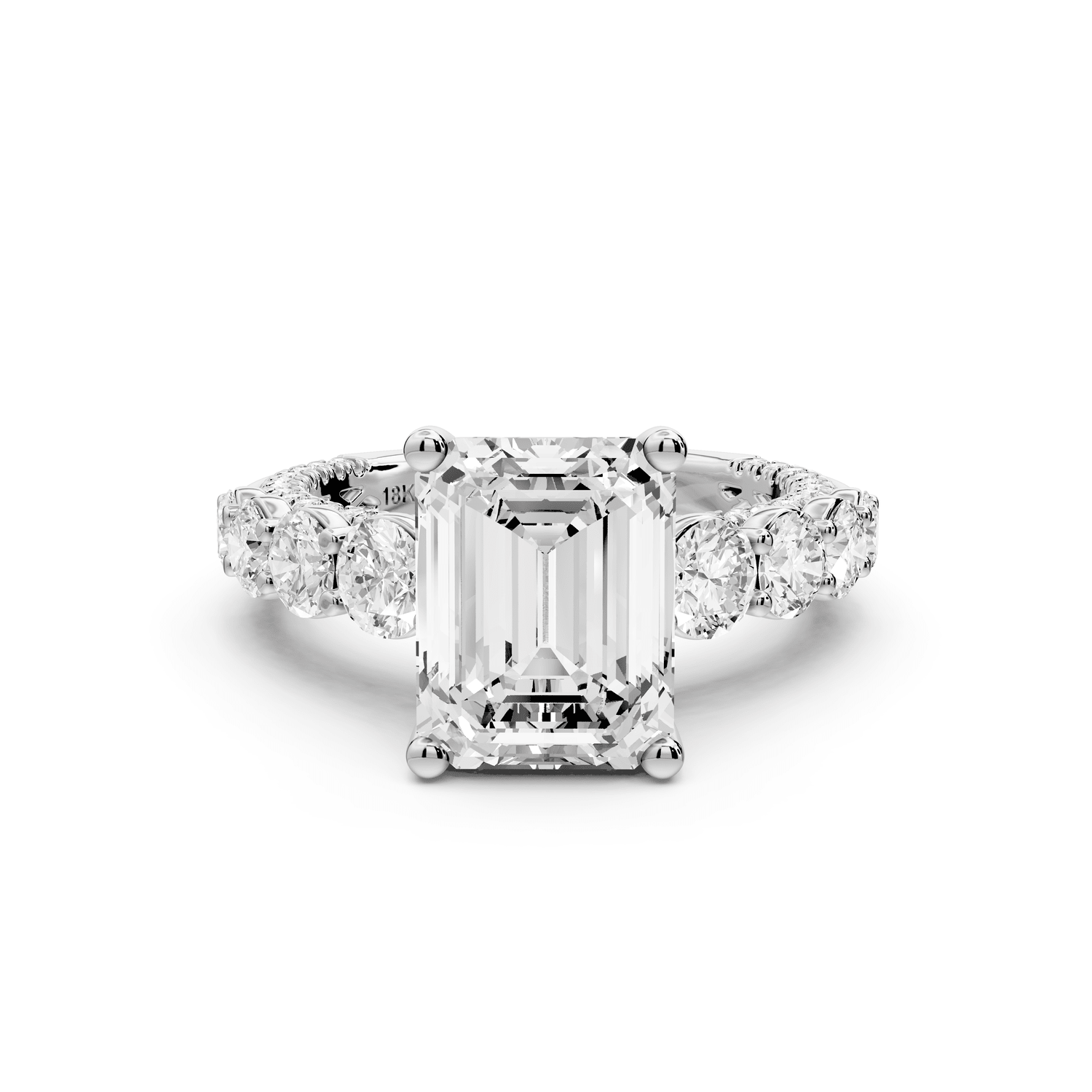 Rocio - 3ct 14k white gold Emerald Hidden Halo Engagement Ring with Graduated Side Stones and Double Pavé Band - Mr. Alex Jewelry