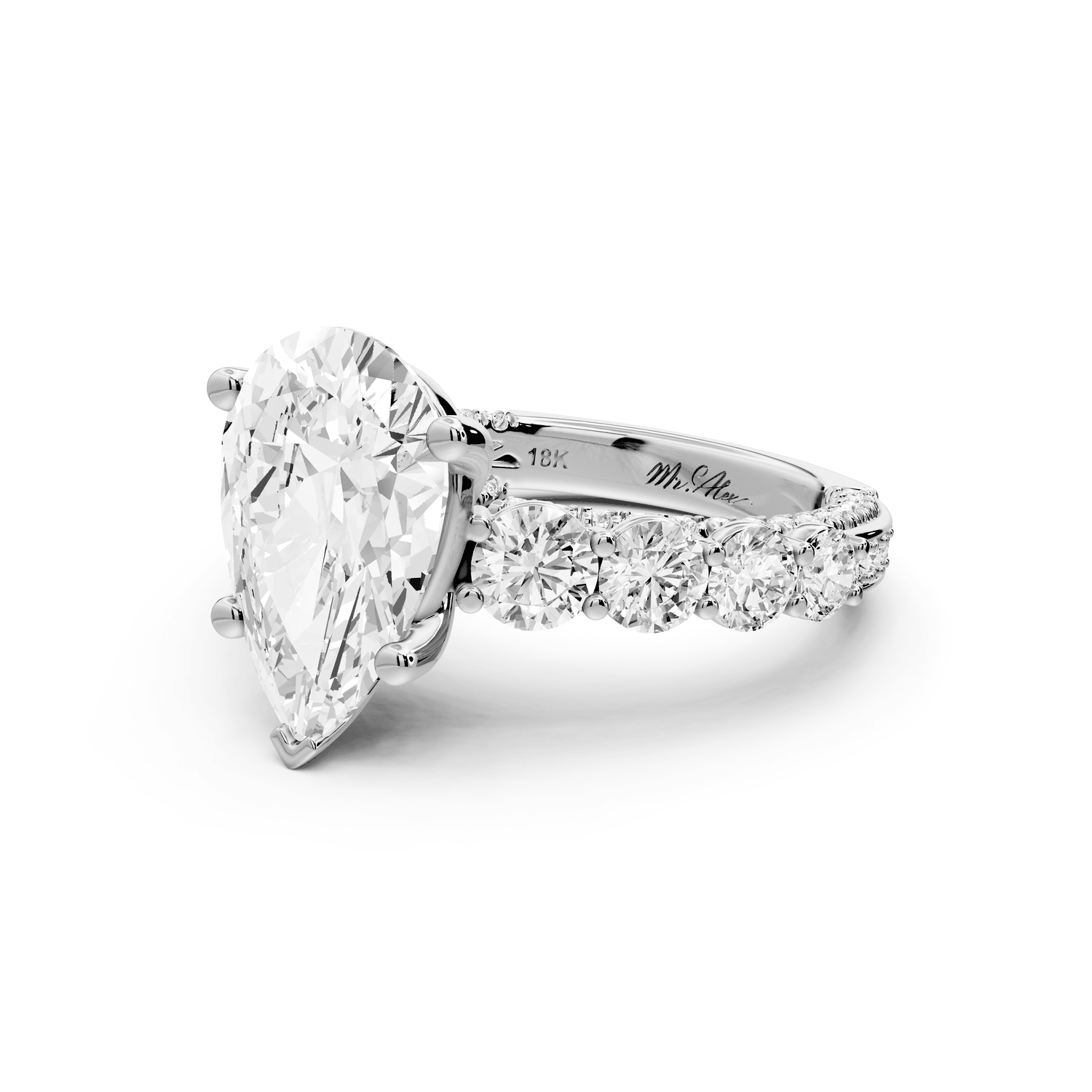 Rocio - 3ct 14k white gold Pear Hidden Halo Engagement Ring with Graduated Side Stones and Double Pavé Band - Mr. Alex Jewelry