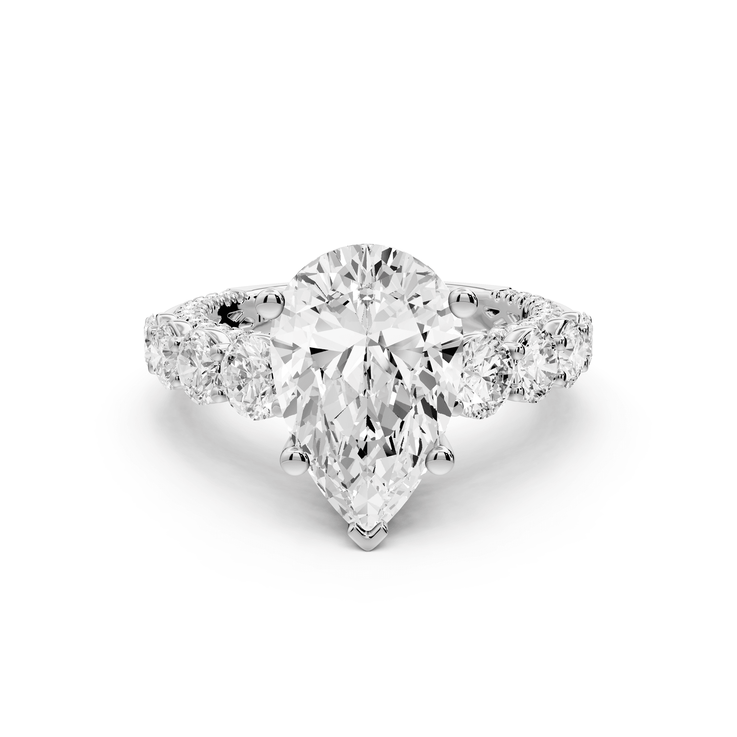 Rocio - 3ct 14k white gold Pear Hidden Halo Engagement Ring with Graduated Side Stones and Double Pavé Band - Mr. Alex Jewelry