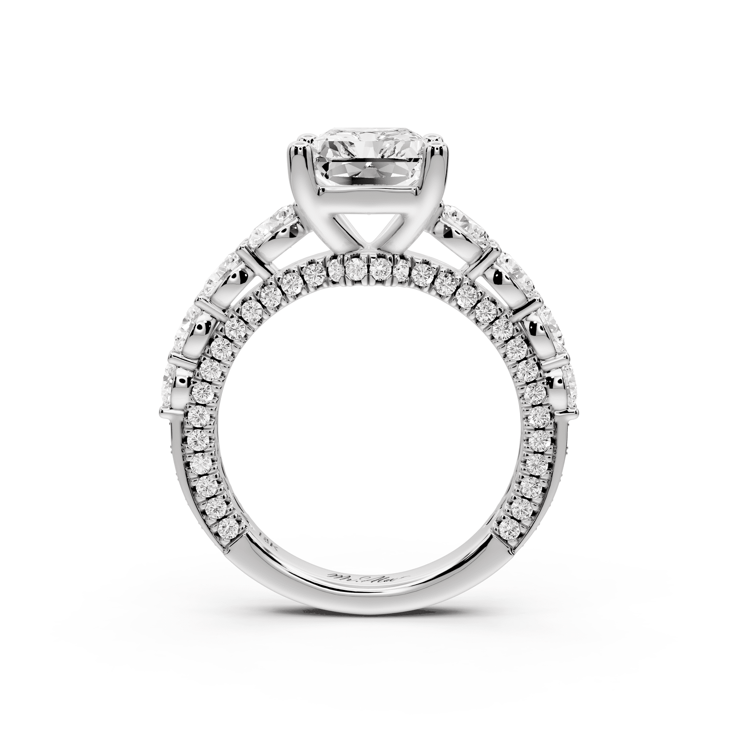 Rocio - 3ct 14k white gold Radiant Hidden Halo Engagement Ring with Graduated Side Stones and Double Pavé Band - Mr. Alex Jewelry