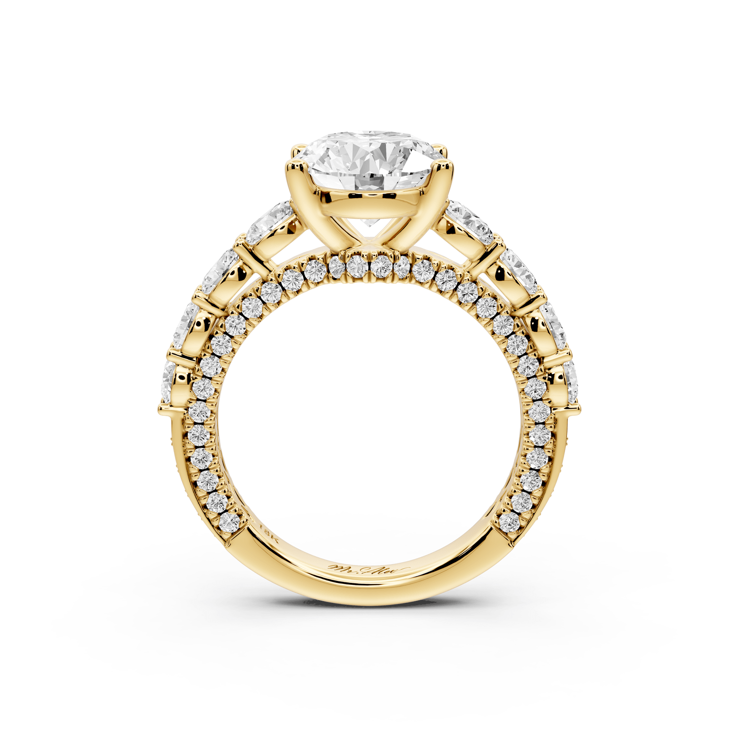Rocio - 3ct 14k yellow gold Oval Hidden Halo Engagement Ring with Graduated Side Stones and Double Pavé Band - Mr. Alex Jewelry