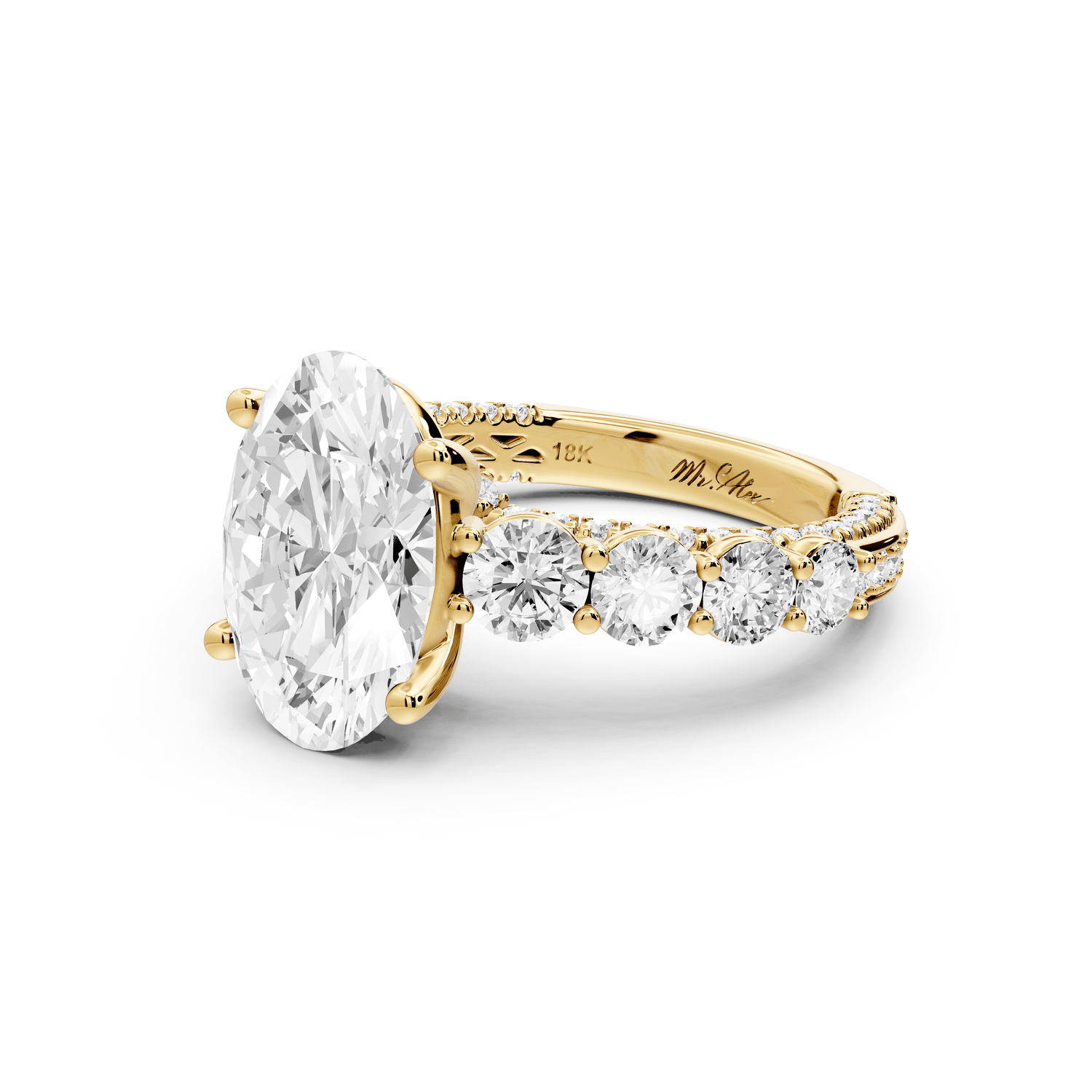 Rocio - 3ct 14k yellow gold Oval Hidden Halo Engagement Ring with Graduated Side Stones and Double Pavé Band - Mr. Alex Jewelry