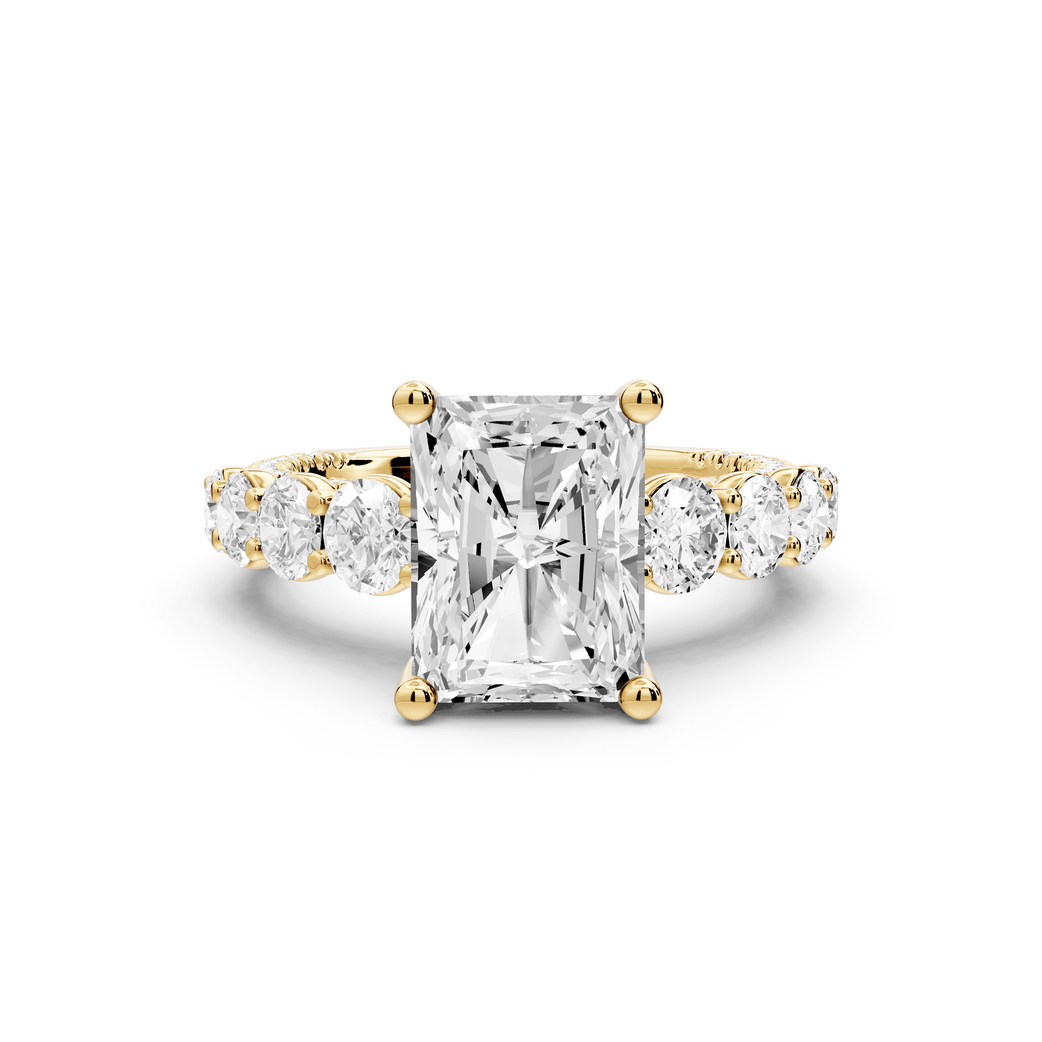 Rocio - 3ct 14k yellow gold Radiant Hidden Halo Engagement Ring with Graduated Side Stones and Double Pavé Band - Mr. Alex Jewelry
