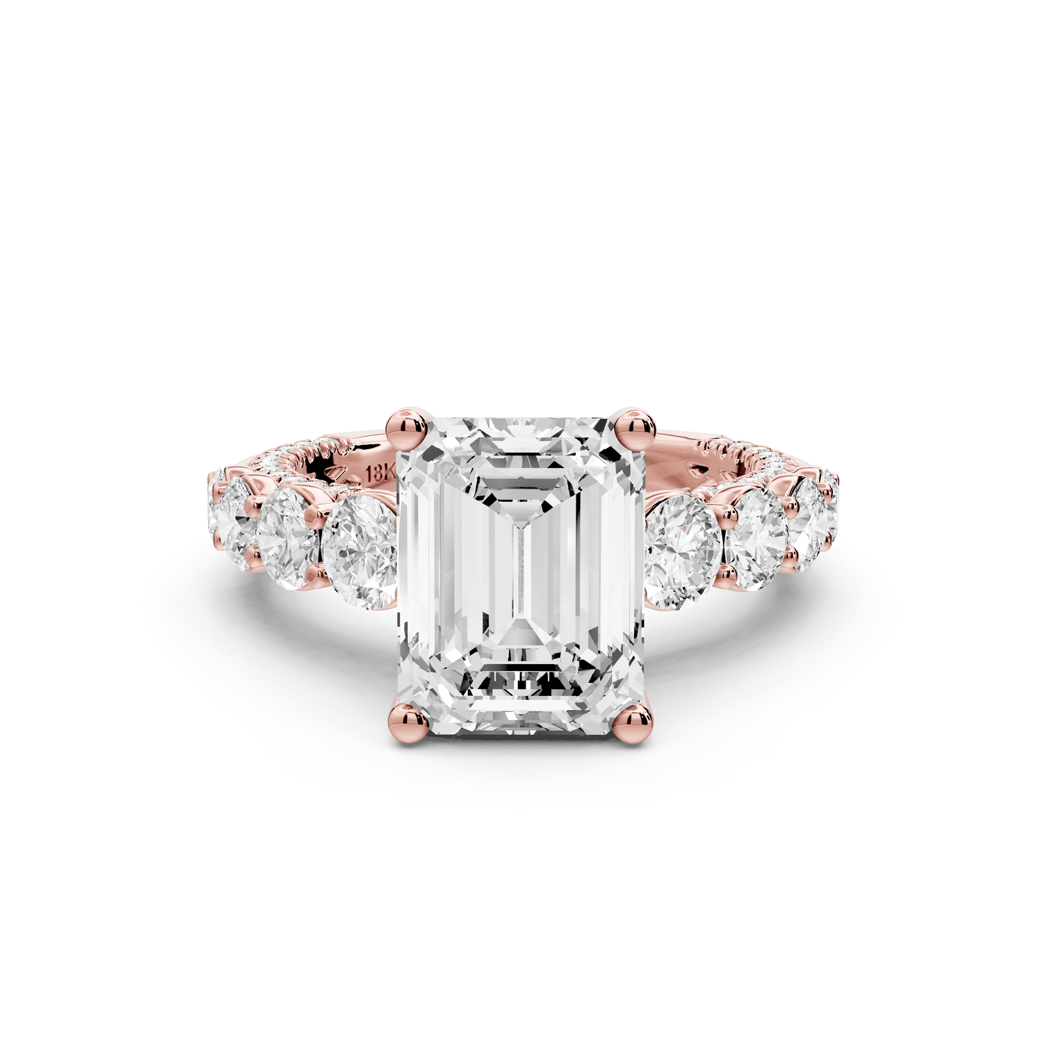 Rocio - 3ct 18k rose gold Emerald Hidden Halo Engagement Ring with Graduated Side Stones and Double Pavé Band - Mr. Alex Jewelry