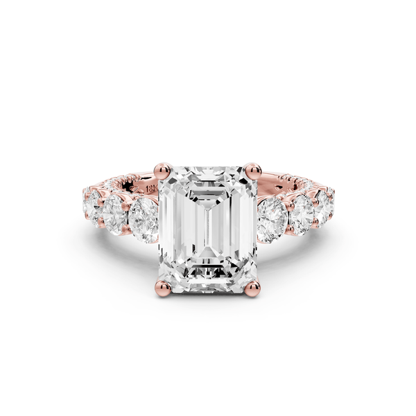 Rocio - 3ct 18k rose gold Emerald Hidden Halo Engagement Ring with Graduated Side Stones and Double Pavé Band - Mr. Alex Jewelry