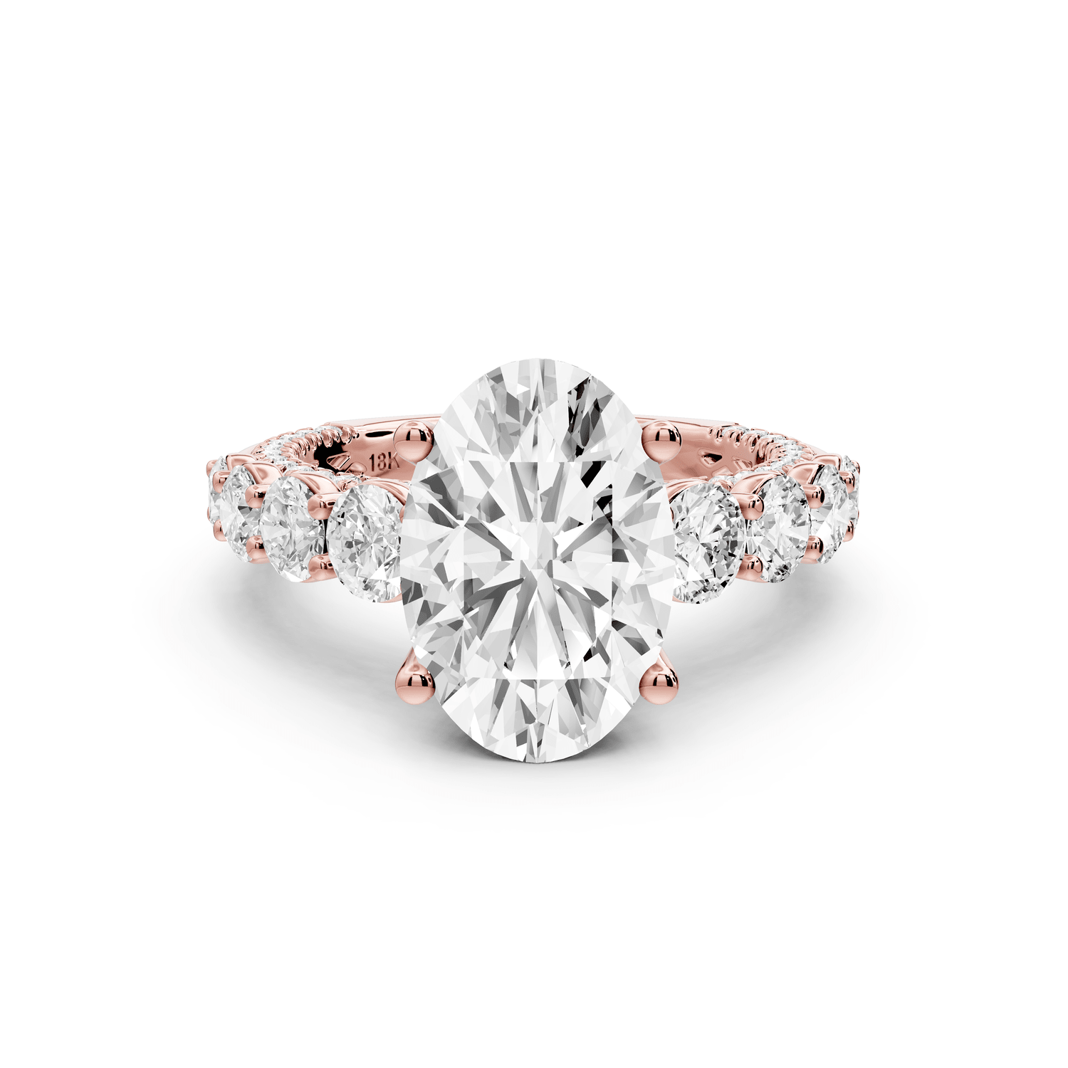 Rocio - 3ct 18k rose gold Oval Hidden Halo Engagement Ring with Graduated Side Stones and Double Pavé Band - Mr. Alex Jewelry