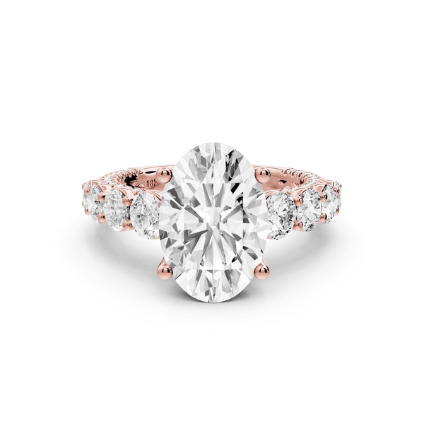 Rocio - 3ct 18k rose gold Oval Hidden Halo Engagement Ring with Graduated Side Stones and Double Pavé Band - Mr. Alex Jewelry
